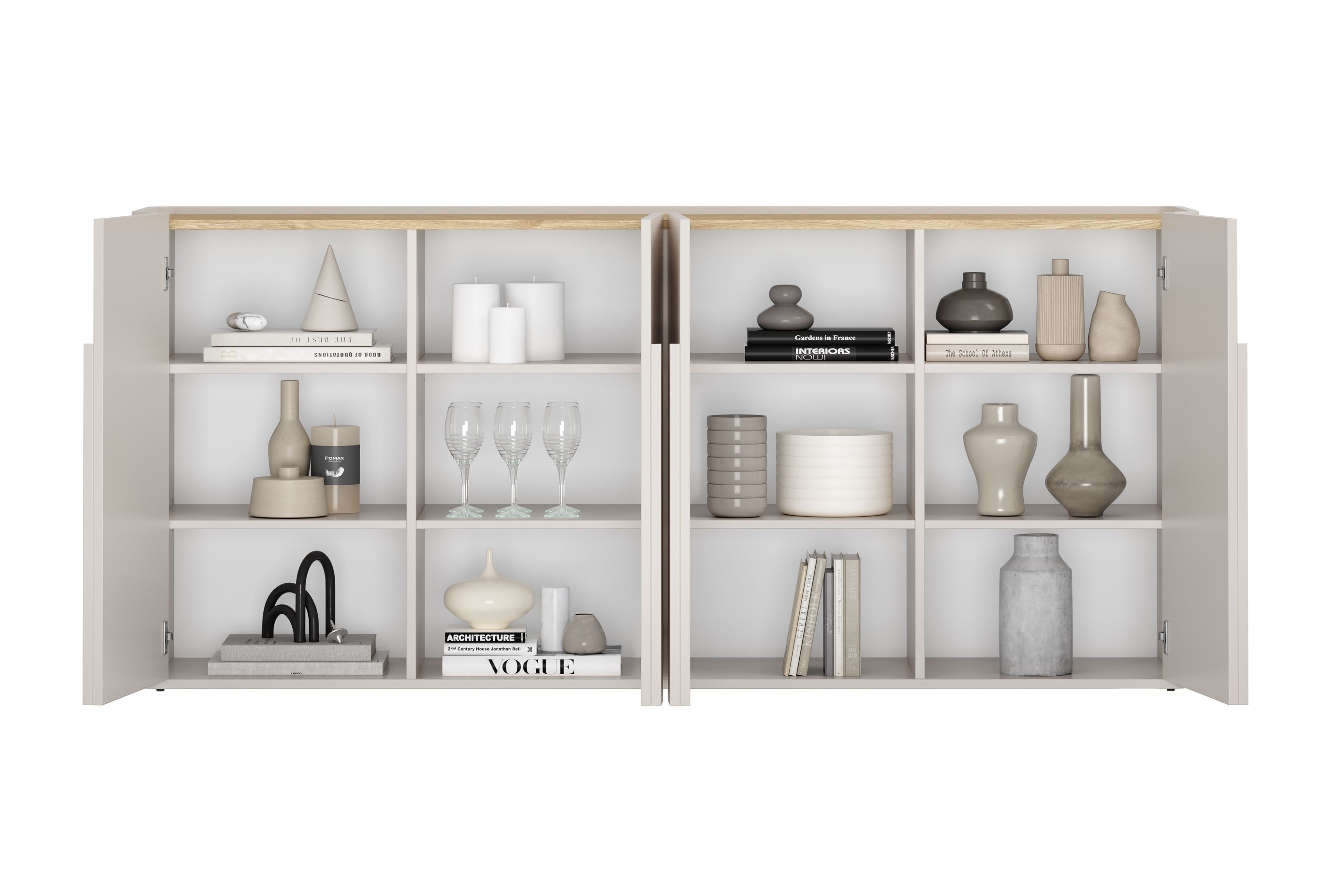 Štvordverová komoda Amilio 200 cm - kašmír / olejovaný dub / úchytky kašmír Štvordverová Komoda Amilio 200 cm - kašmír / Dub olejowany / úchyty kašmír