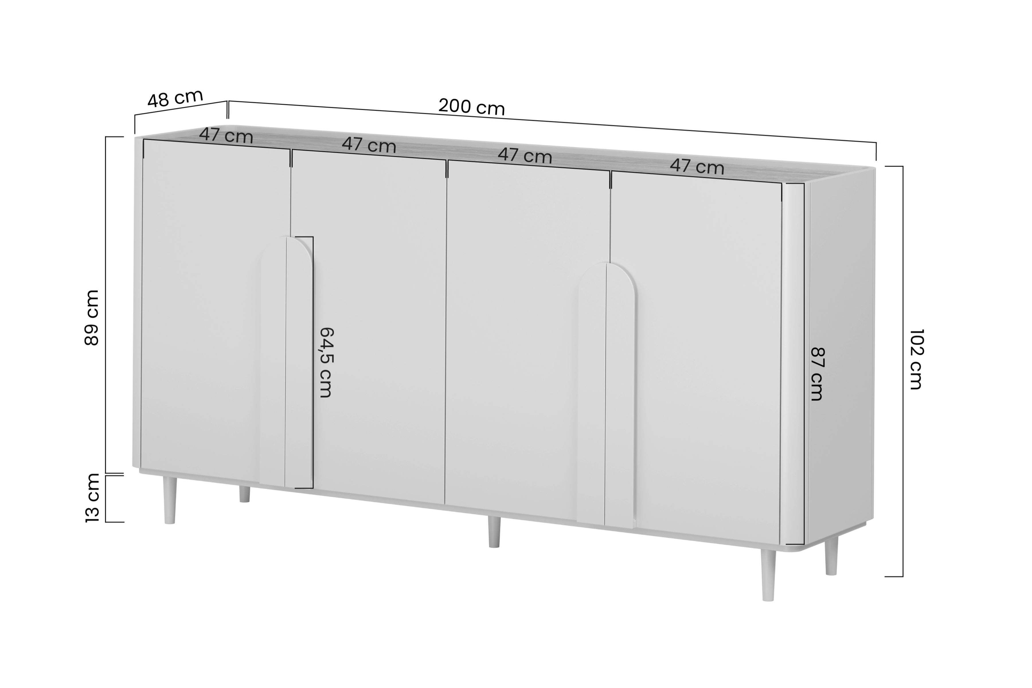 Štvordverová komoda Amilio 200 cm - eukalyptus / dub baltic dune / úchytky dub prírodný Štvordverová Komoda Amilio 200 cm na nôžkach - eukaliptus / Dub baltic dune / úchyty Dub prírodné