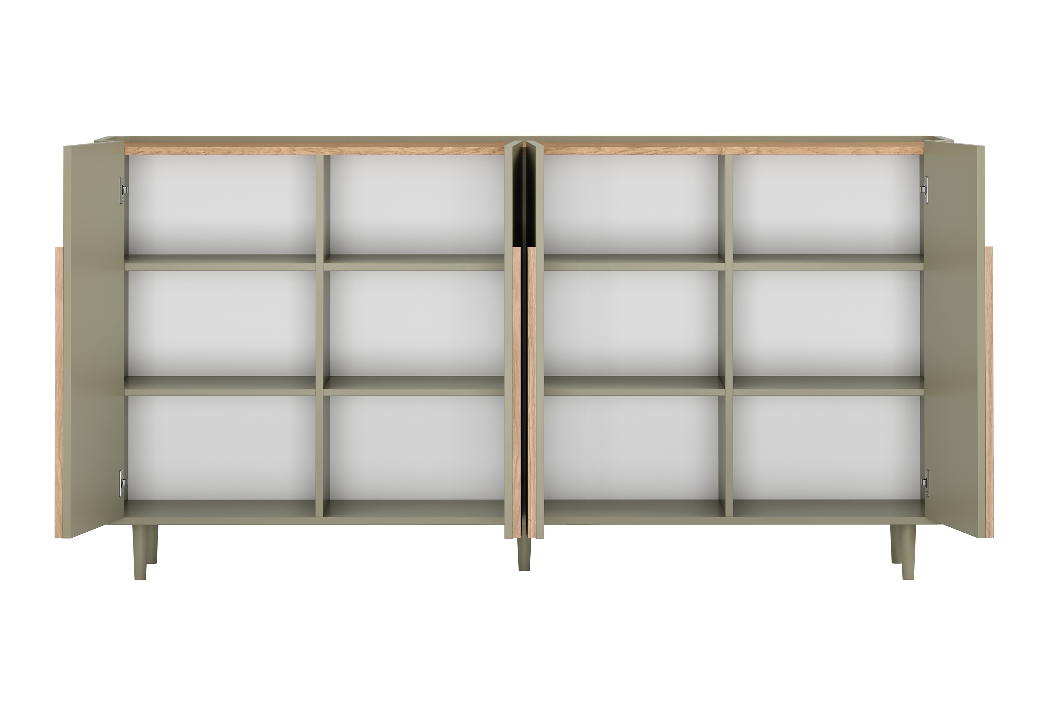 Štvordverová komoda Amilio 200 cm - eukalyptus / dub baltic dune / úchytky dub prírodný Štvordverová Komoda Amilio 200 cm na nôžkach - eukaliptus / Dub baltic dune / úchyty Dub prírodné