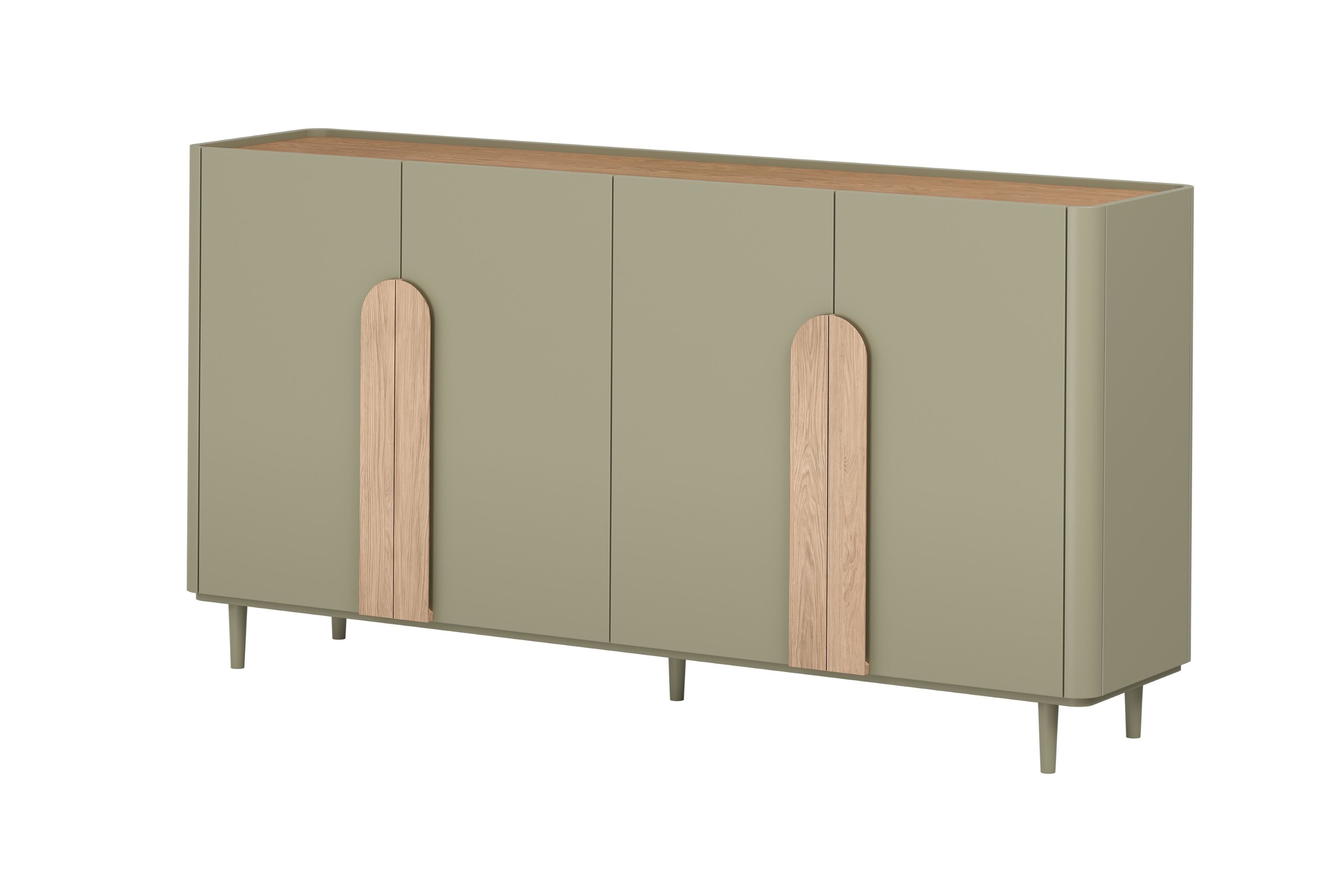 Štvordverová komoda Amilio 200 cm - eukalyptus / dub baltic dune / úchytky dub prírodný Štvordverová Komoda Amilio 200 cm na nôžkach - eukaliptus / Dub baltic dune / úchyty Dub prírodné