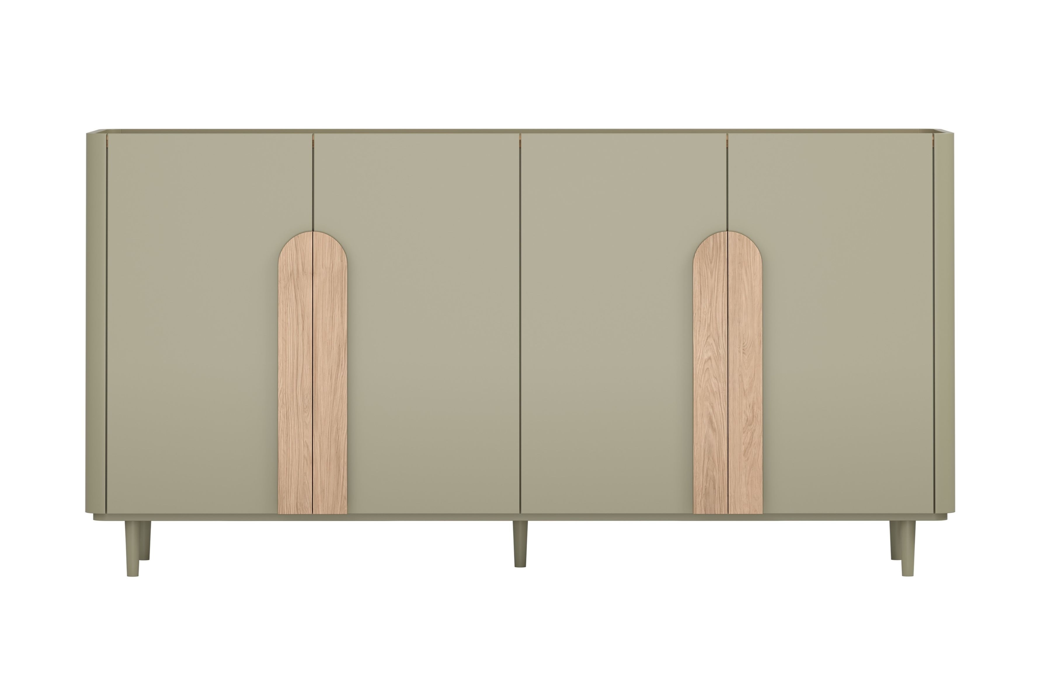 Štvordverová komoda Amilio 200 cm - eukalyptus / dub baltic dune / úchytky dub prírodný Štvordverová Komoda Amilio 200 cm na nôžkach - eukaliptus / Dub baltic dune / úchyty Dub prírodné