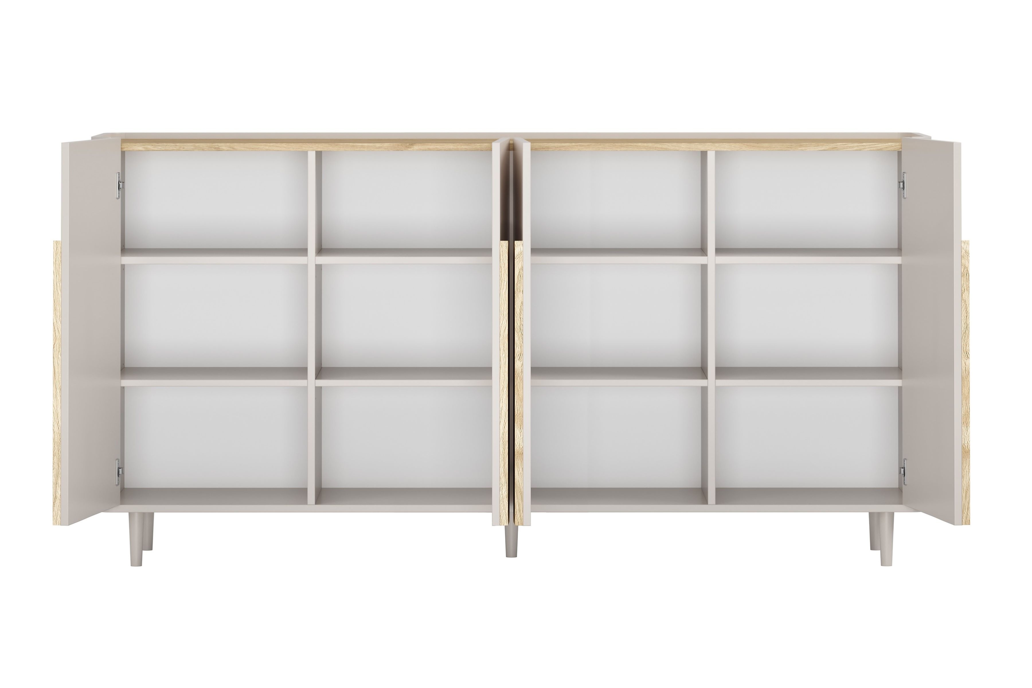 Štvordverová komoda Amilio 200 cm - kašmír / olejovaný dub / úchytky svetlý dub Štvordverová Komoda Amilio 200 cm na nôžkach - kašmír / Dub olejowany / úchyty Svetlý dub