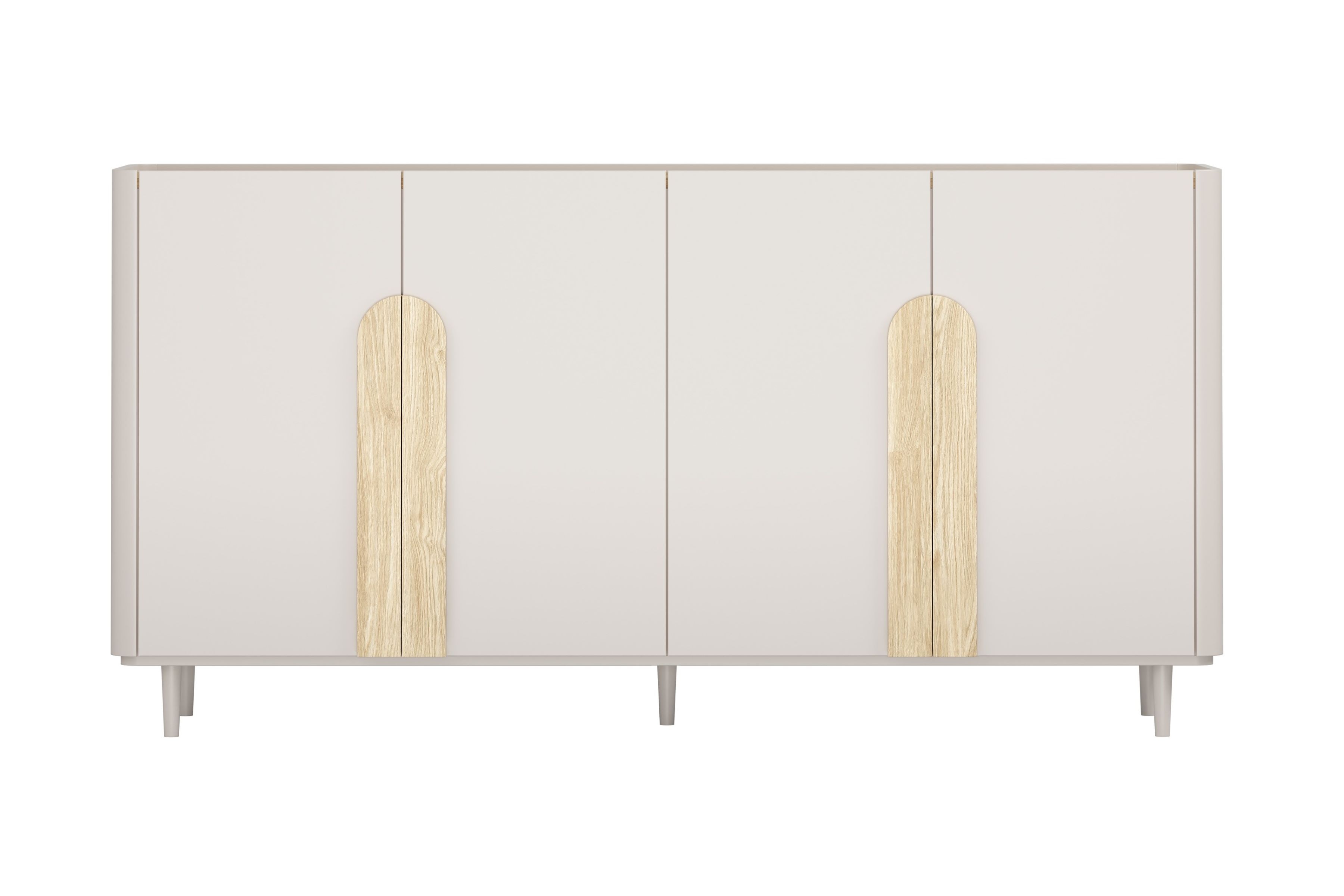 Štvordverová komoda Amilio 200 cm - kašmír / olejovaný dub / úchytky svetlý dub Štvordverová Komoda Amilio 200 cm na nôžkach - kašmír / Dub olejowany / úchyty Svetlý dub