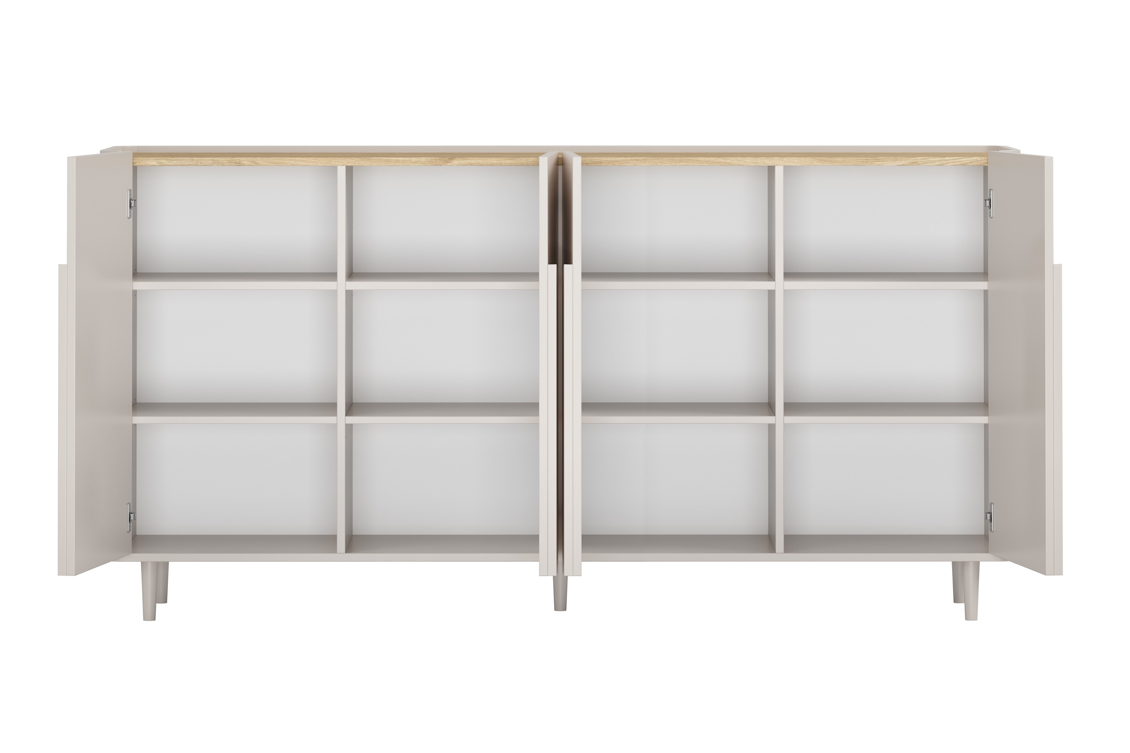 Štvordverová komoda Amilio 200 cm - kašmír / olejovaný dub / úchytky kašmír Štvordverová Komoda Amilio 200 cm na nôžkach - kašmír / Dub olejowany / úchyty kašmír