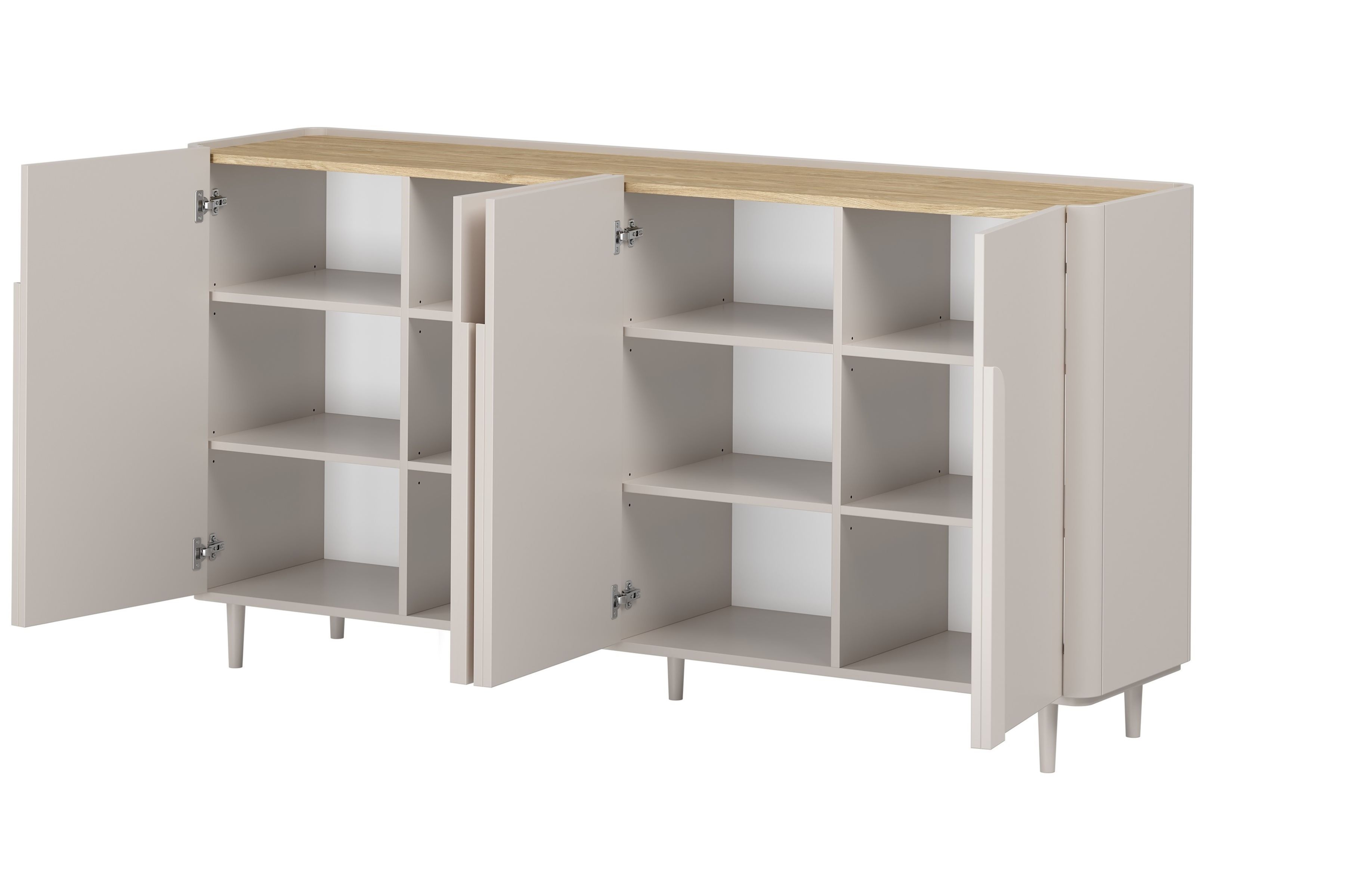 Štvordverová komoda Amilio 200 cm - kašmír / olejovaný dub / úchytky kašmír Štvordverová Komoda Amilio 200 cm na nôžkach - kašmír / Dub olejowany / úchyty kašmír