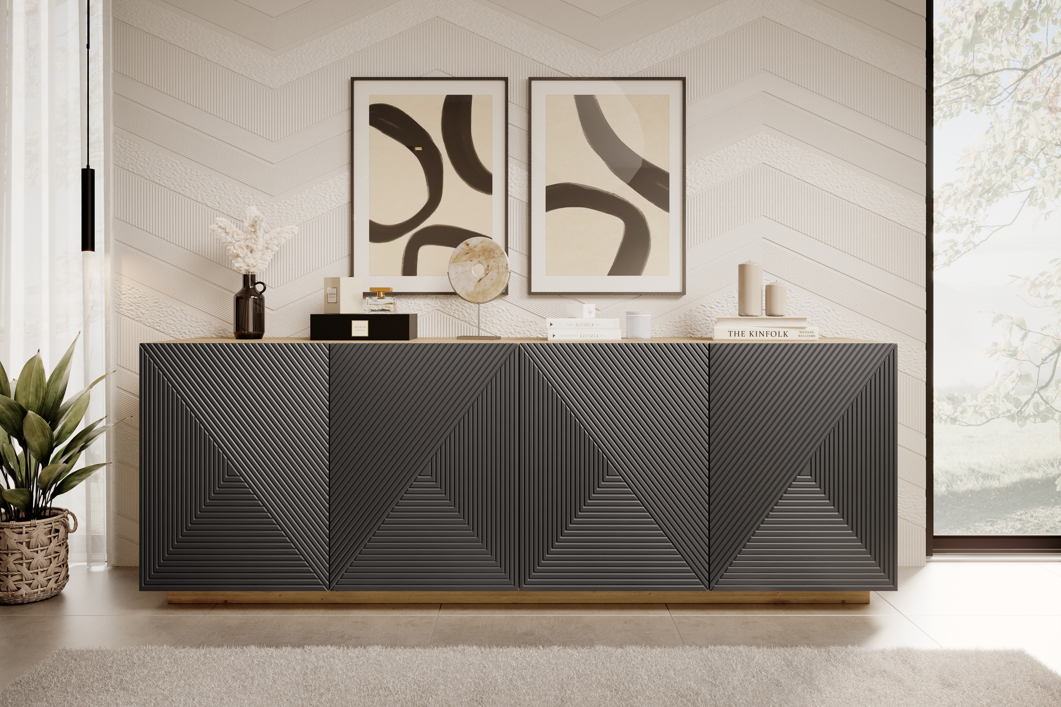 Štvordverová komoda Asha 200 cm - artisan / matný rivier stone Štvordverová Komoda Asha 200 cm - artisan / rivier stone mat