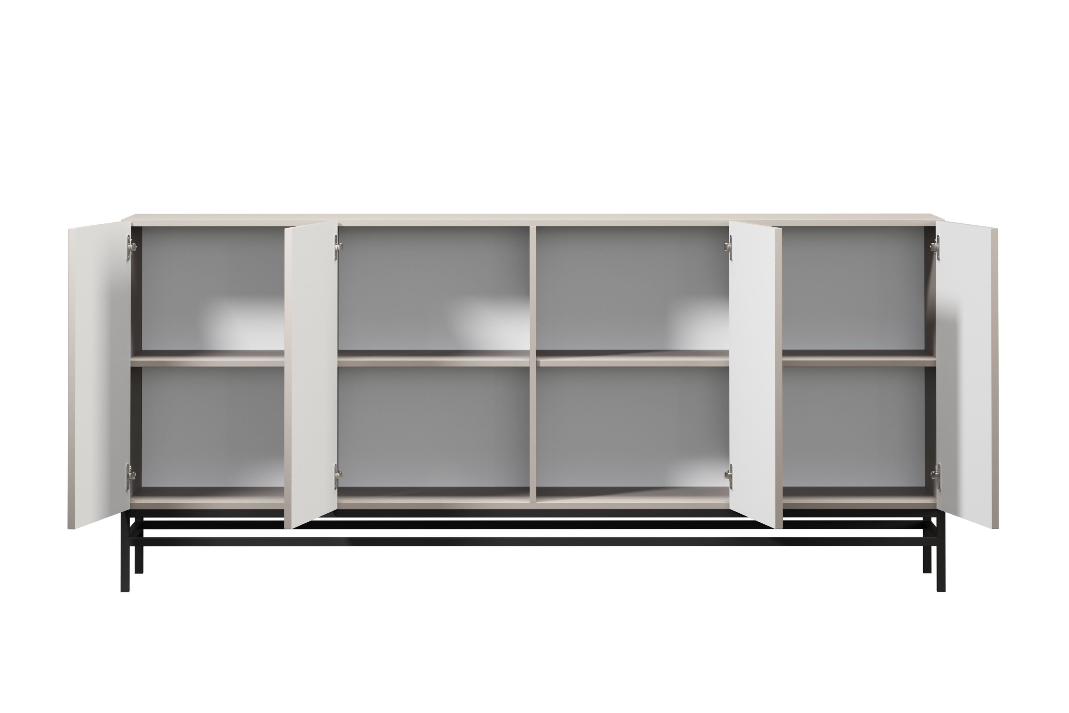 Komoda Lorini 200 cm na stojane - kašmírová / čierne úchytky G Štvordverová Komoda Lorini 200 cm - kašmír / čierny úchyty / Rošt
