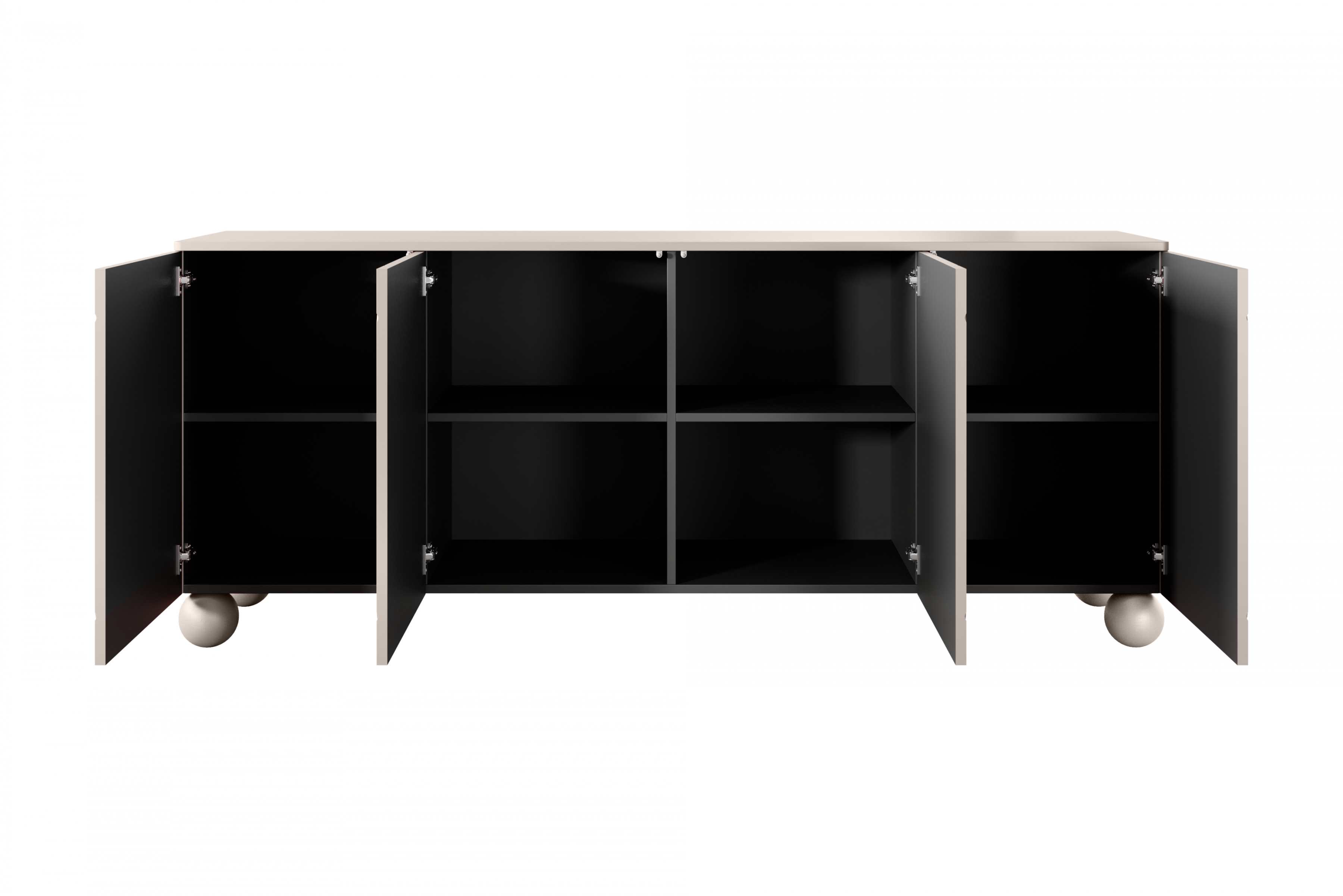 Komoda Sonatia II 200 cm štvordverová na guľatých nohách - kašmírová Komoda z przegrodami