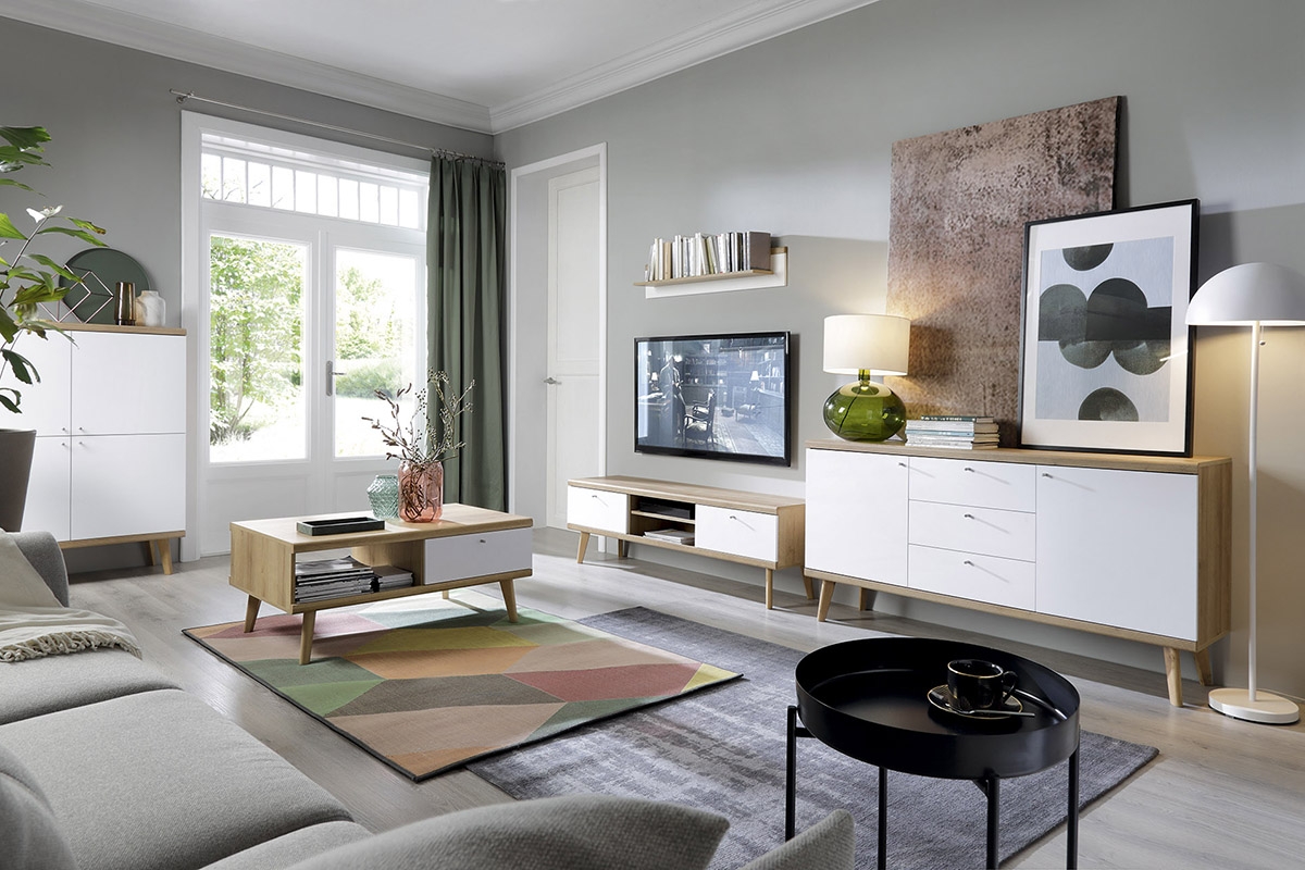 Komoda Promi 107 cm - bílý mat / dub riviera moderní Nábytek do obývacího pokoje