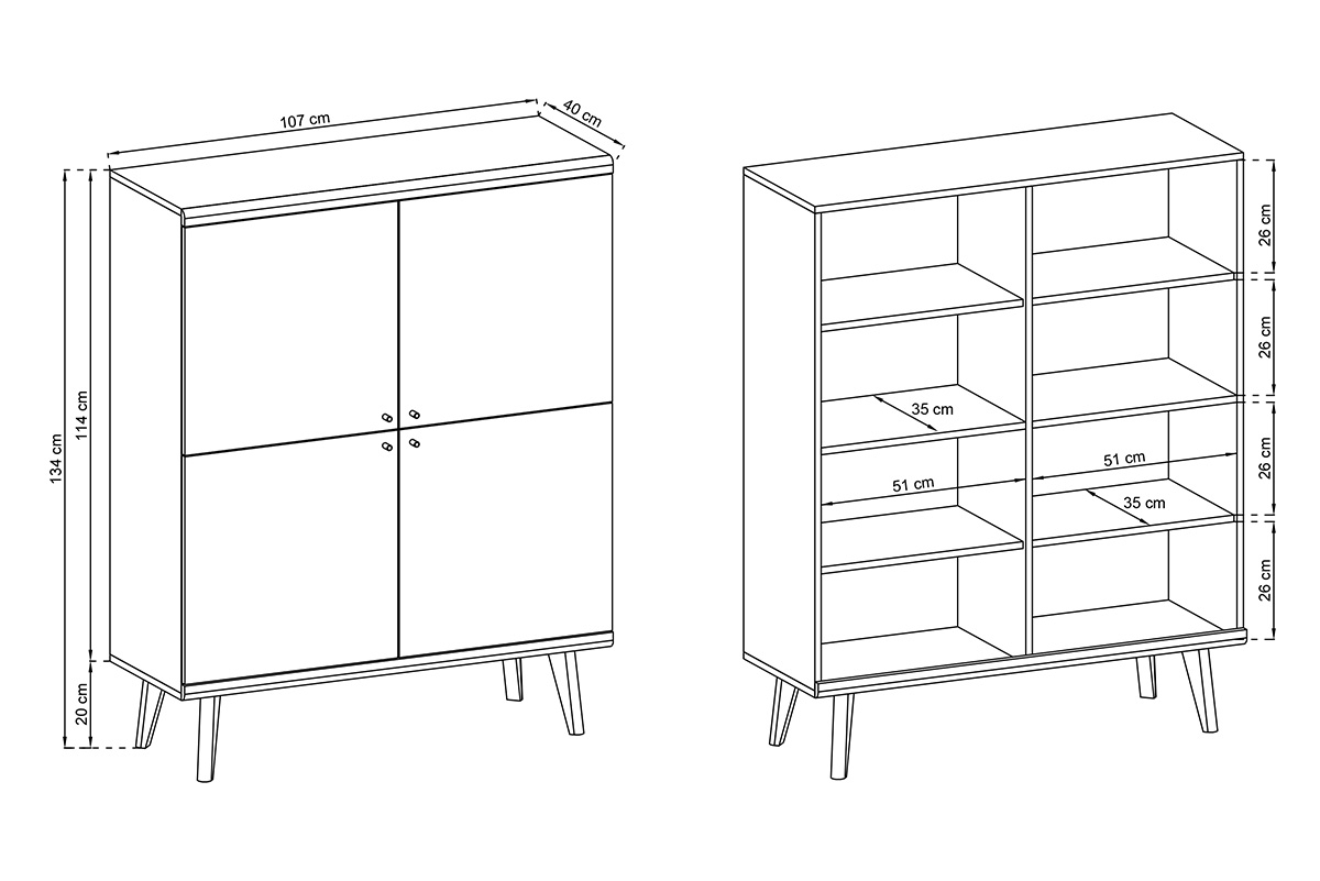 Komoda Promi 107 cm - bílý mat / dub riviera Komoda čtyřdveřová Promi 107 - bílý mat / dub artisan
