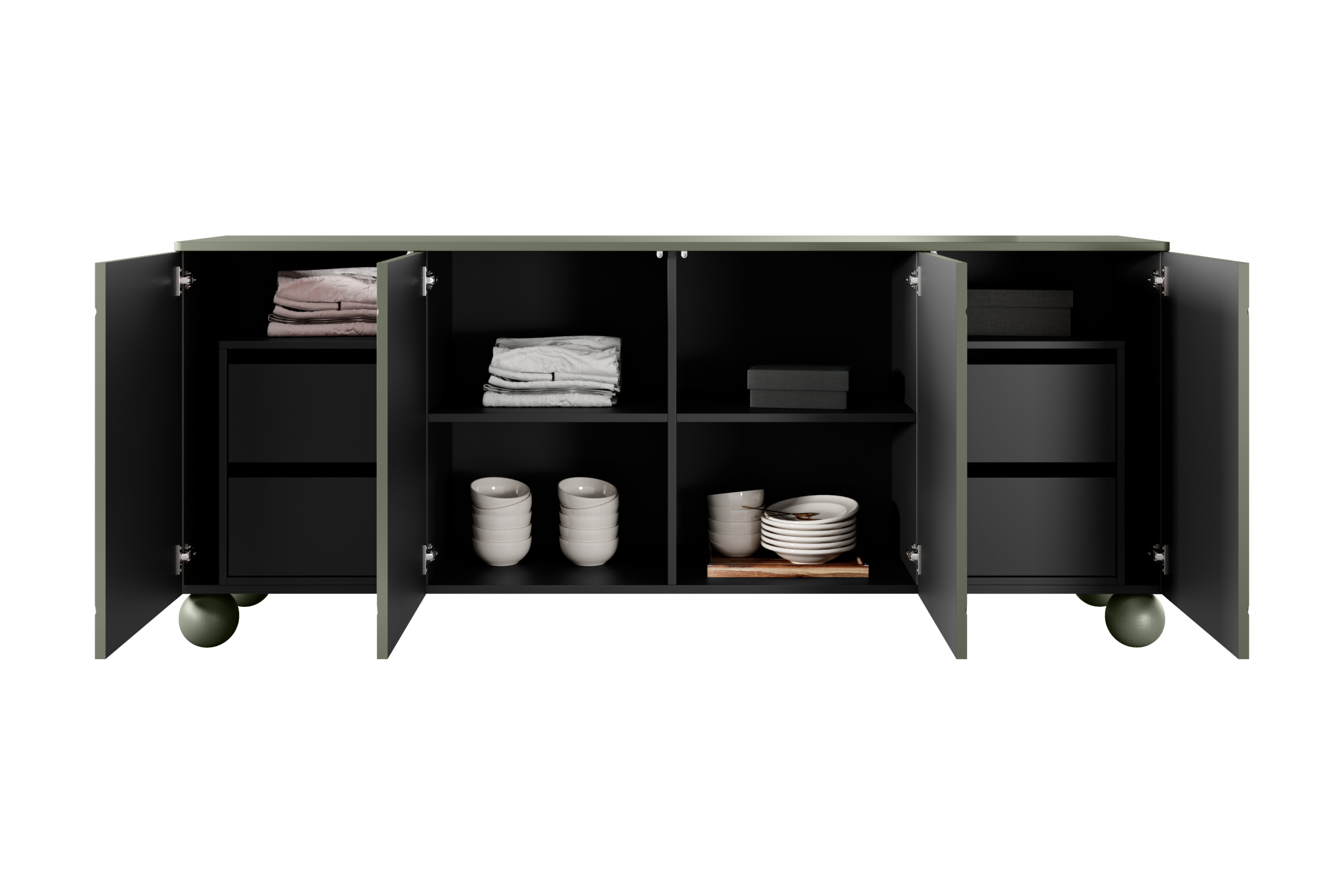 Komoda Sonatia II 200 cm so 4 ukrytými zásuvkami - olivová priestorná Komoda