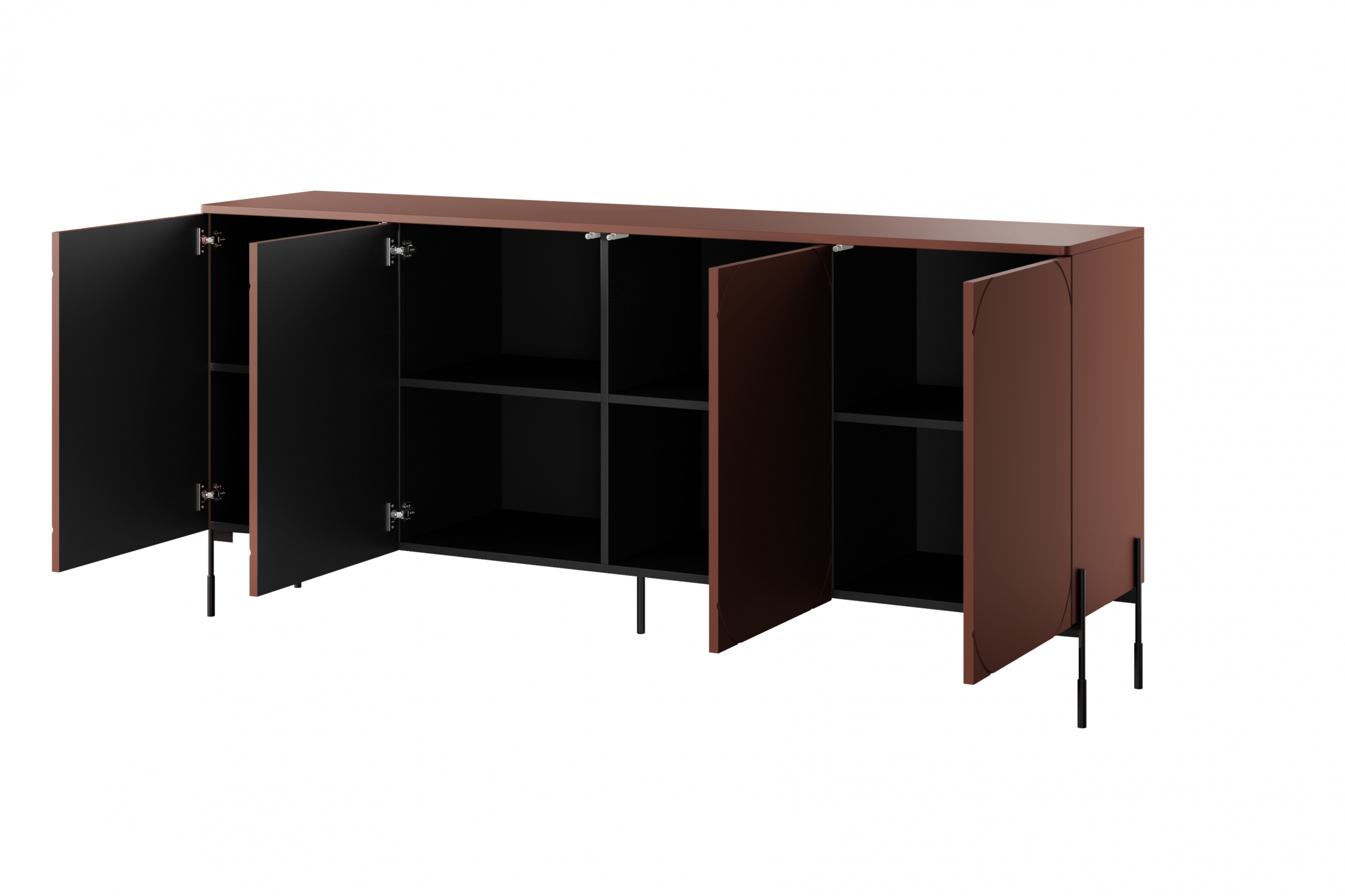 Komoda Sonatia 200 cm - burgund Komoda čtyřdveřová Sonatia na kovových nohách 200 cm - burgund