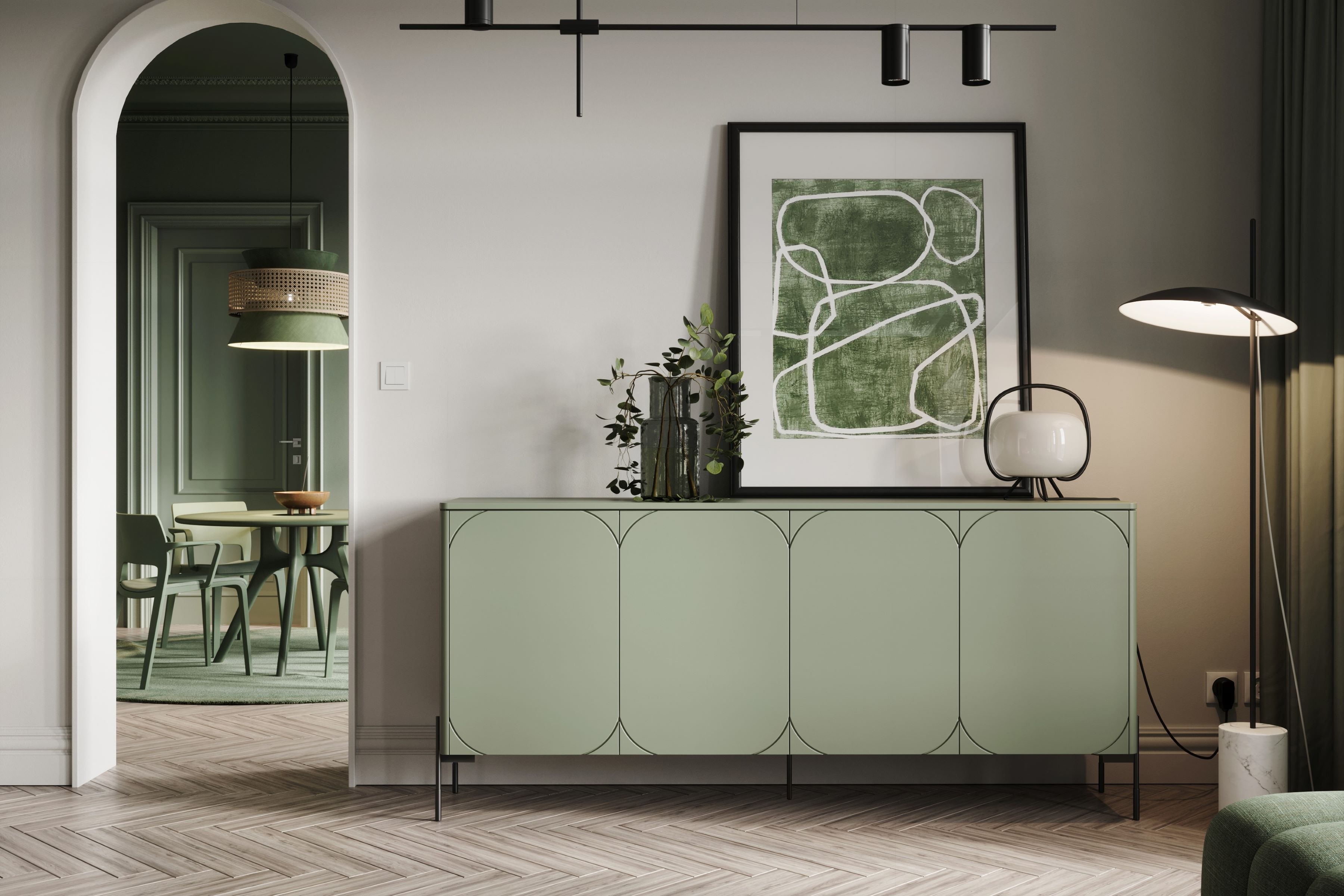 Komoda Sonatia 200 cm - olivová Štvordverová Komoda Sonatia na kovových nohách 200 cm - Oliva