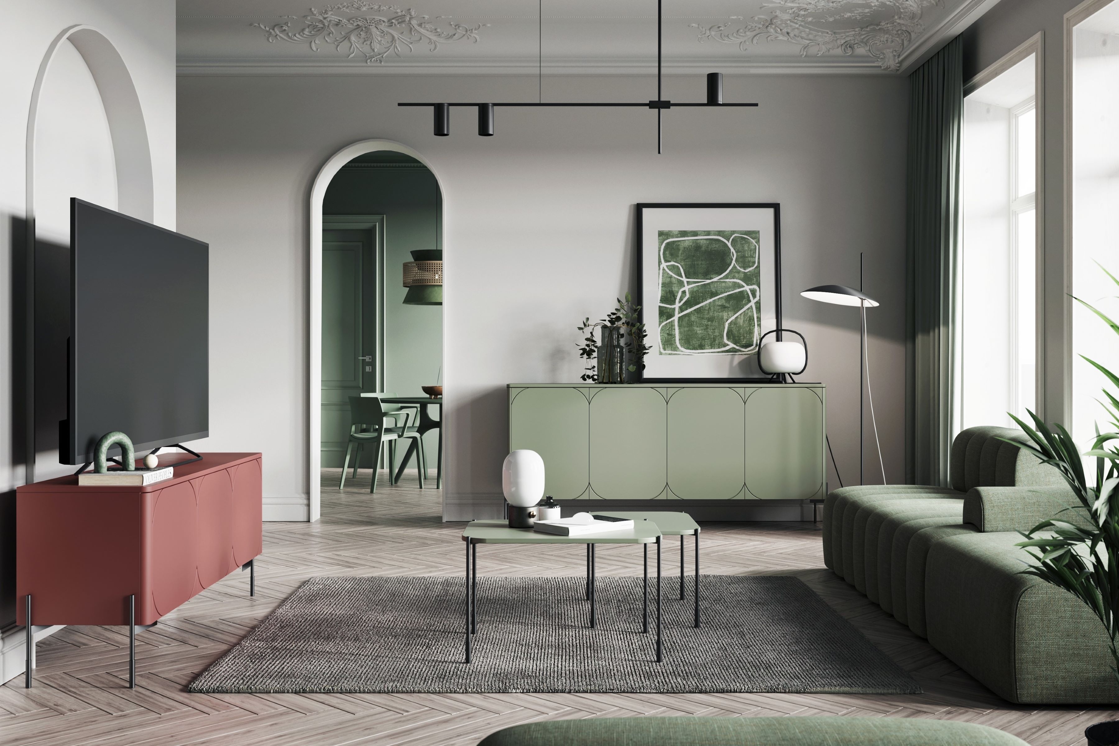 Komoda Sonatia 200 cm - olivová Štvordverová Komoda Sonatia na kovových nohách 200 cm - Oliva