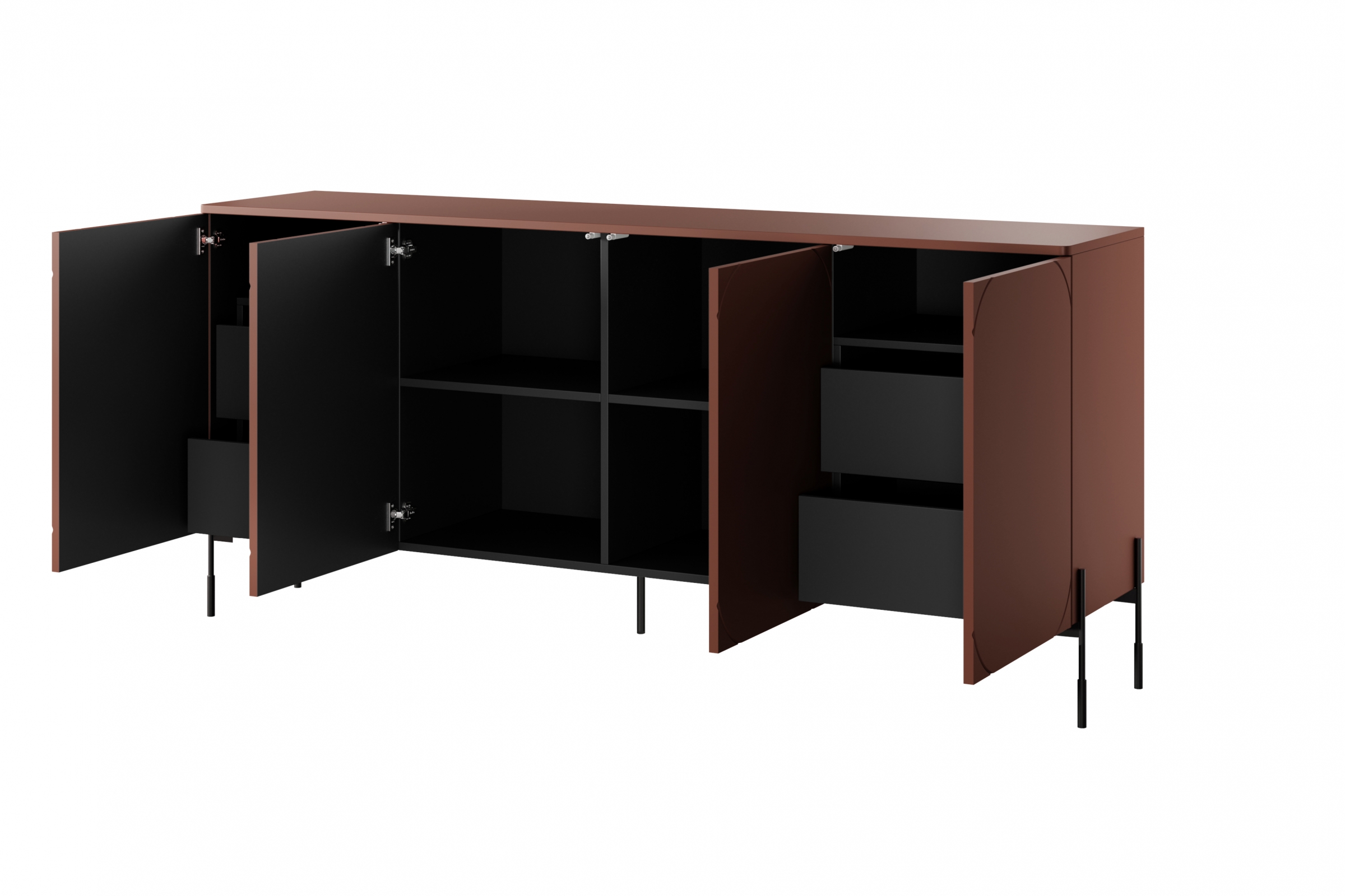 Komoda Sonatia 200 cm s 2 ukrytými zásuvkami - burgundová Komoda z przegrodami