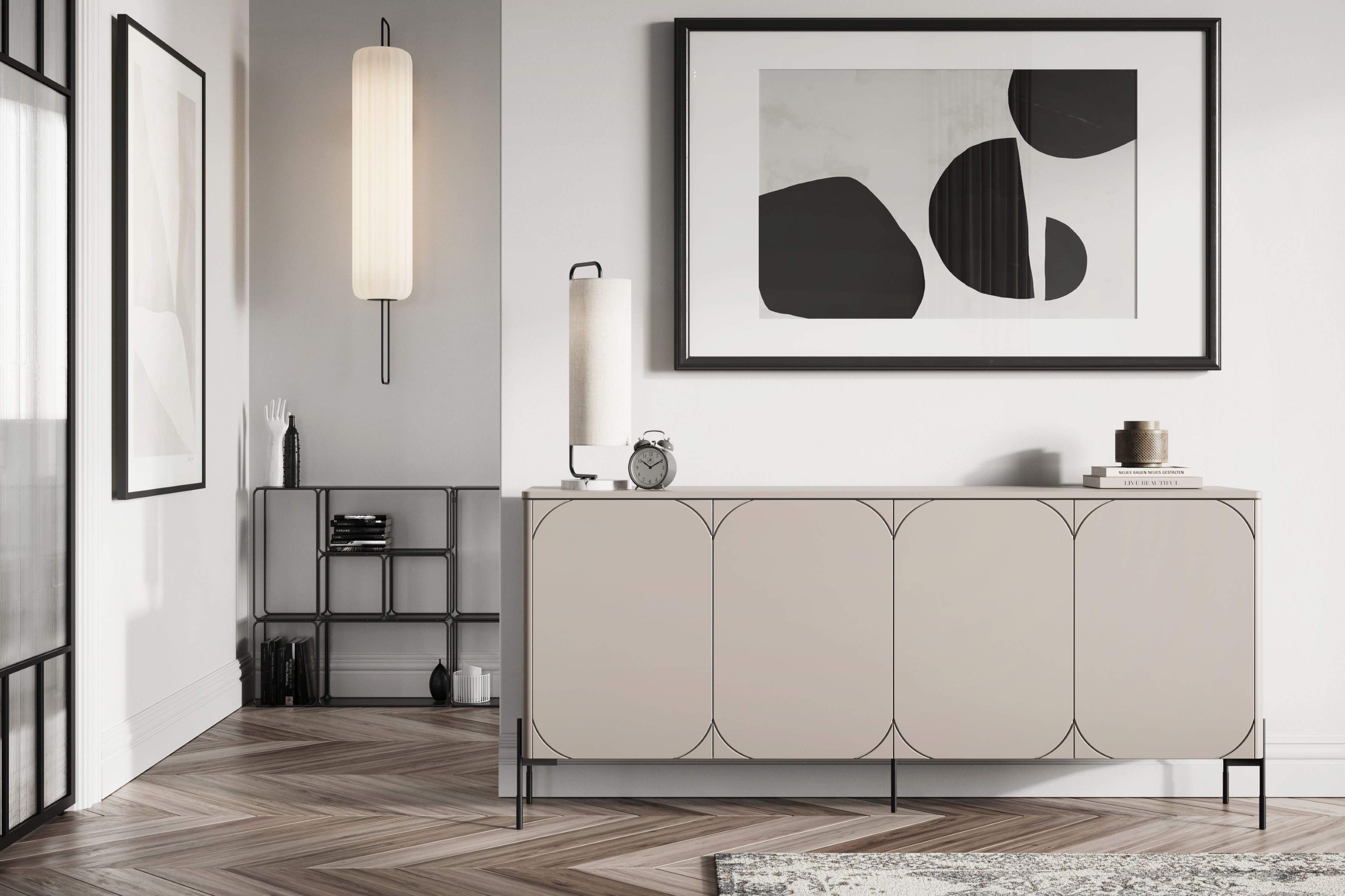 Komoda Sonatia 200 cm s 2 ukrytými zásuvkami - kašmírová kašmír Komoda