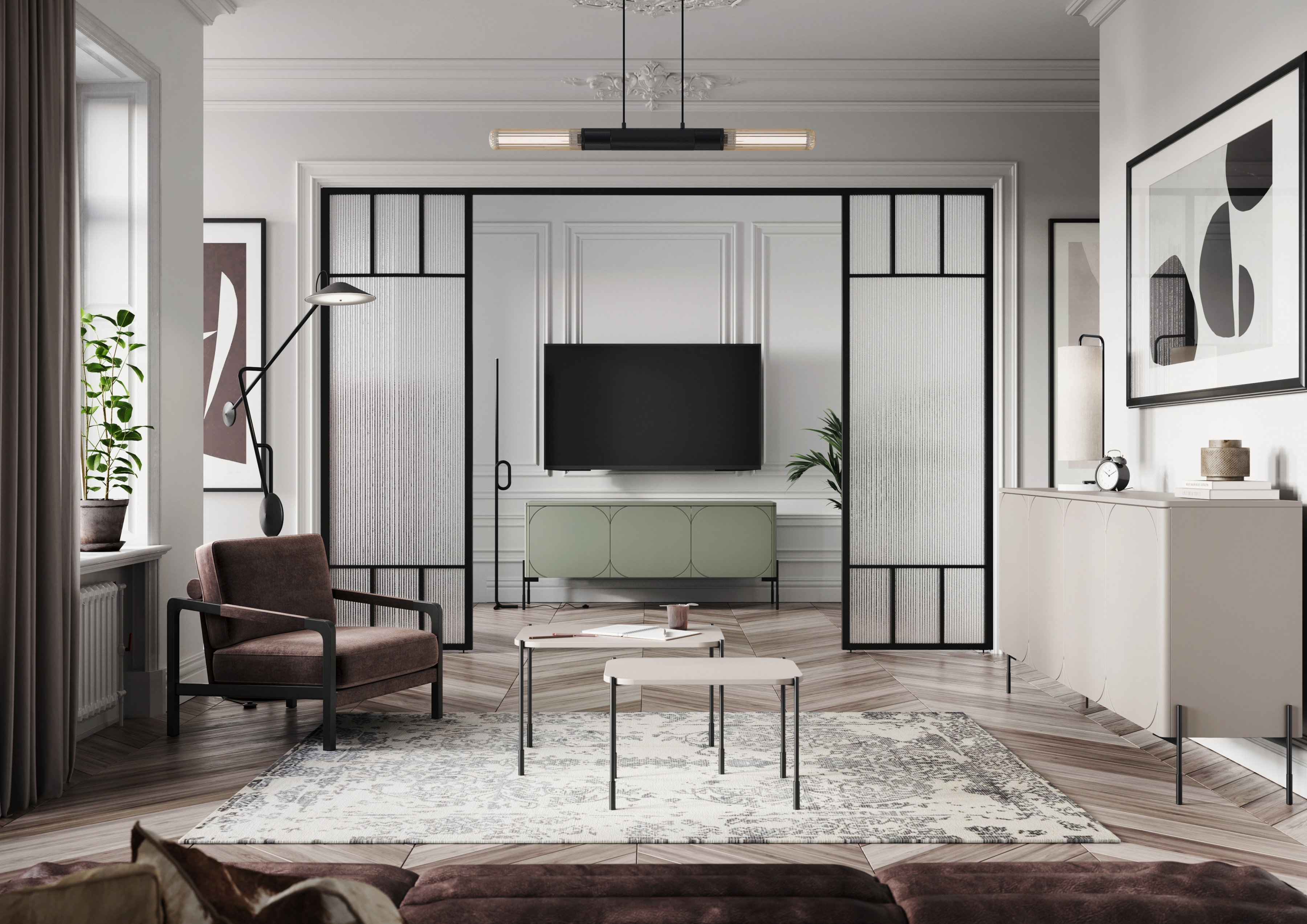 Komoda Sonatia 200 cm s 2 ukrytými zásuvkami - kašmírová Komoda do obývacej izby