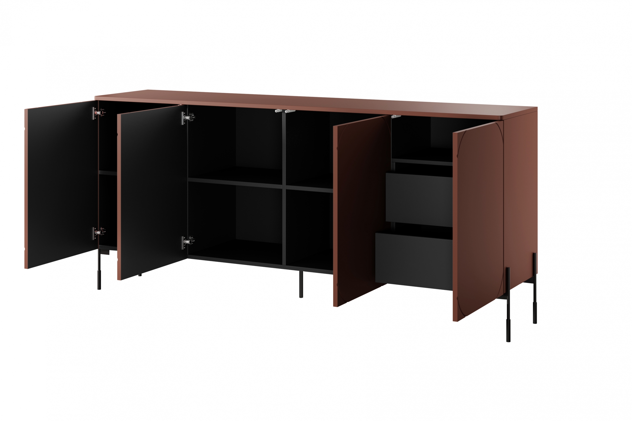 Komoda Sonatia 200 cm s 2 ukrytými zásuvkami - burgundová Štvordverová Komoda s dvoma ukrytymi zásuvkami Sonatia 200 cm - burgund