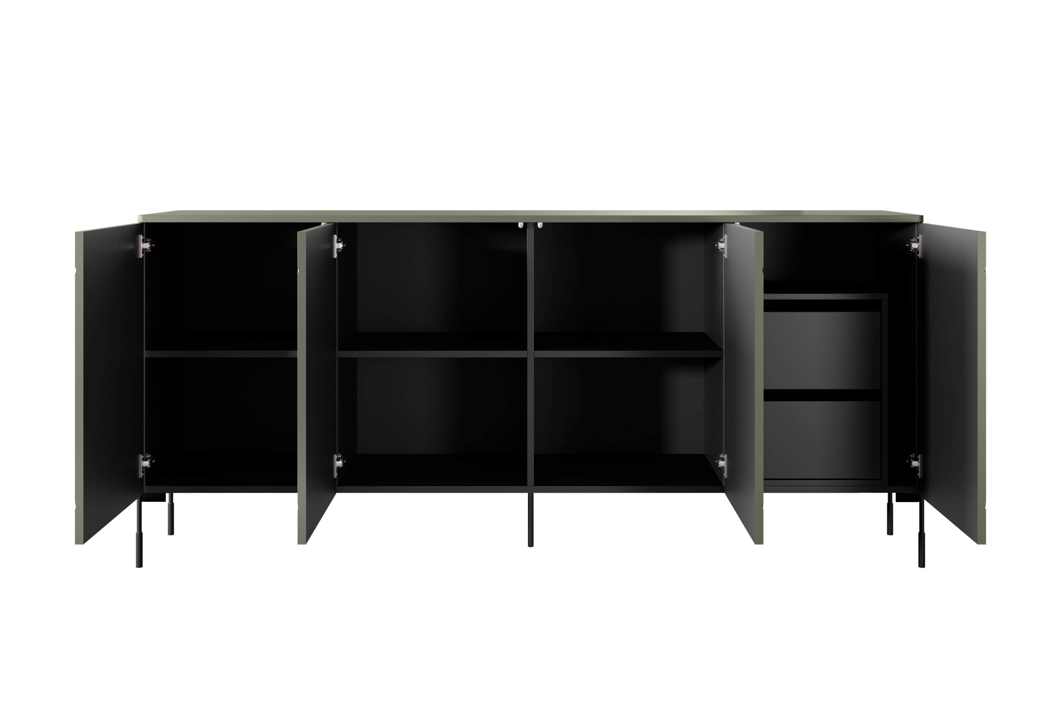 Komoda Sonatia 200 cm s 2 ukrytými zásuvkami - olivová Štvordverová Komoda s dvoma ukrytymi zásuvkami Sonatia 200 cm - Oliva