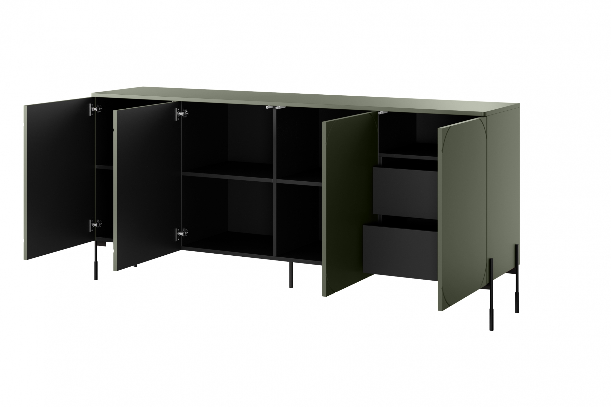 Komoda Sonatia 200 cm s 2 ukrytými zásuvkami - olivová Štvordverová Komoda s dvoma ukrytymi zásuvkami Sonatia 200 cm - Oliva