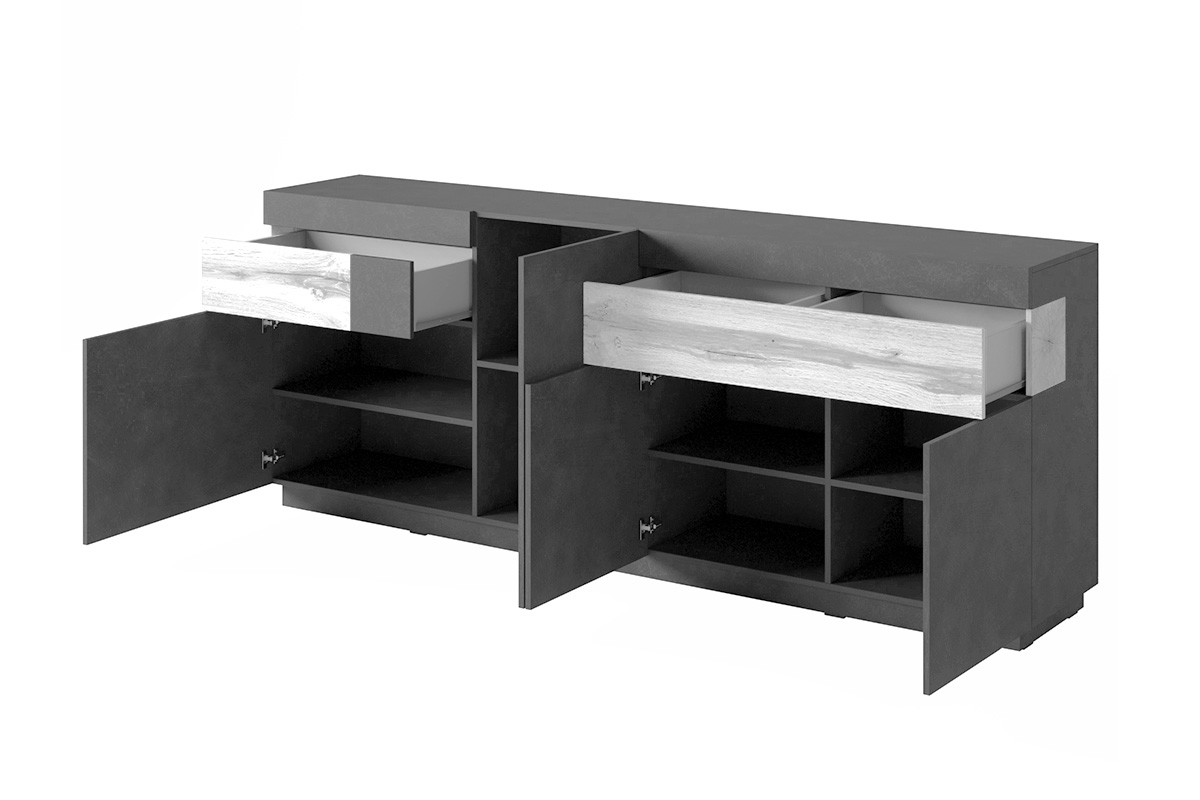 Komoda so zásuvkami Silke 25 - biely lesk / Dub wotan Štvordverová Komoda so zásuvkami Silke 25 - biely lesk / Dub wotan - vnútro