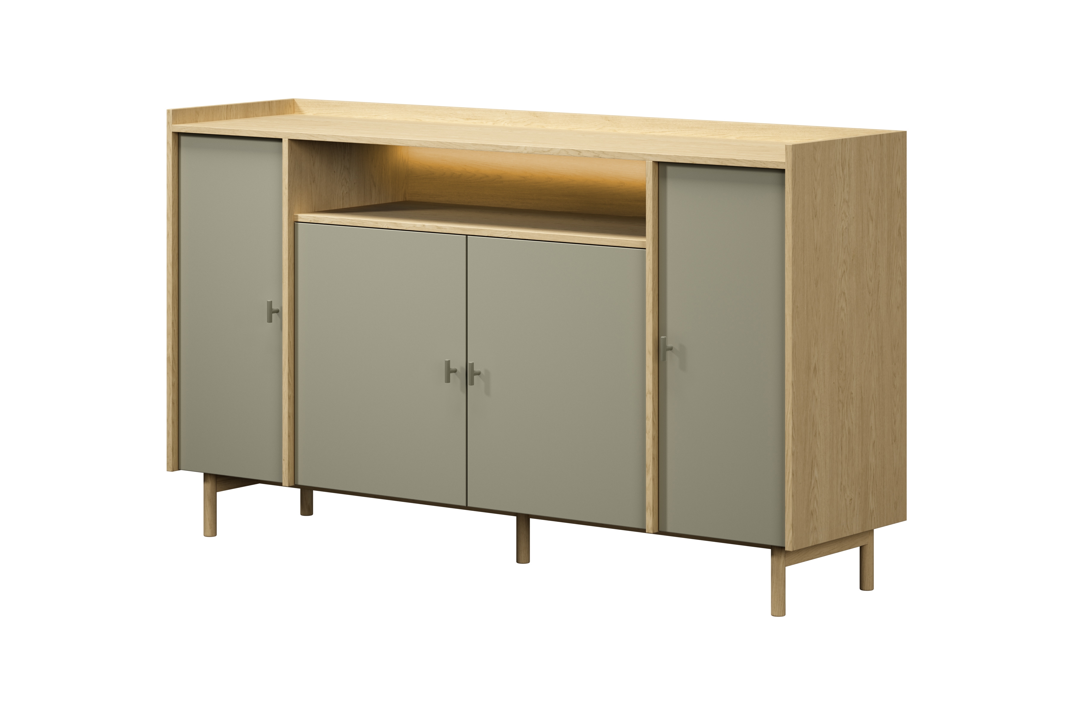 Komoda čtyřdveřová z wneka Sumira 170 cm - eukaliptus / dub baltic dune / Rošt metalowy - Výprodej z expozice Komoda čtyřdveřová z wneka Sumira 170 cm - eukaliptus / dub baltic dune / Rošt metalowy - Omezená nabídka z expozice