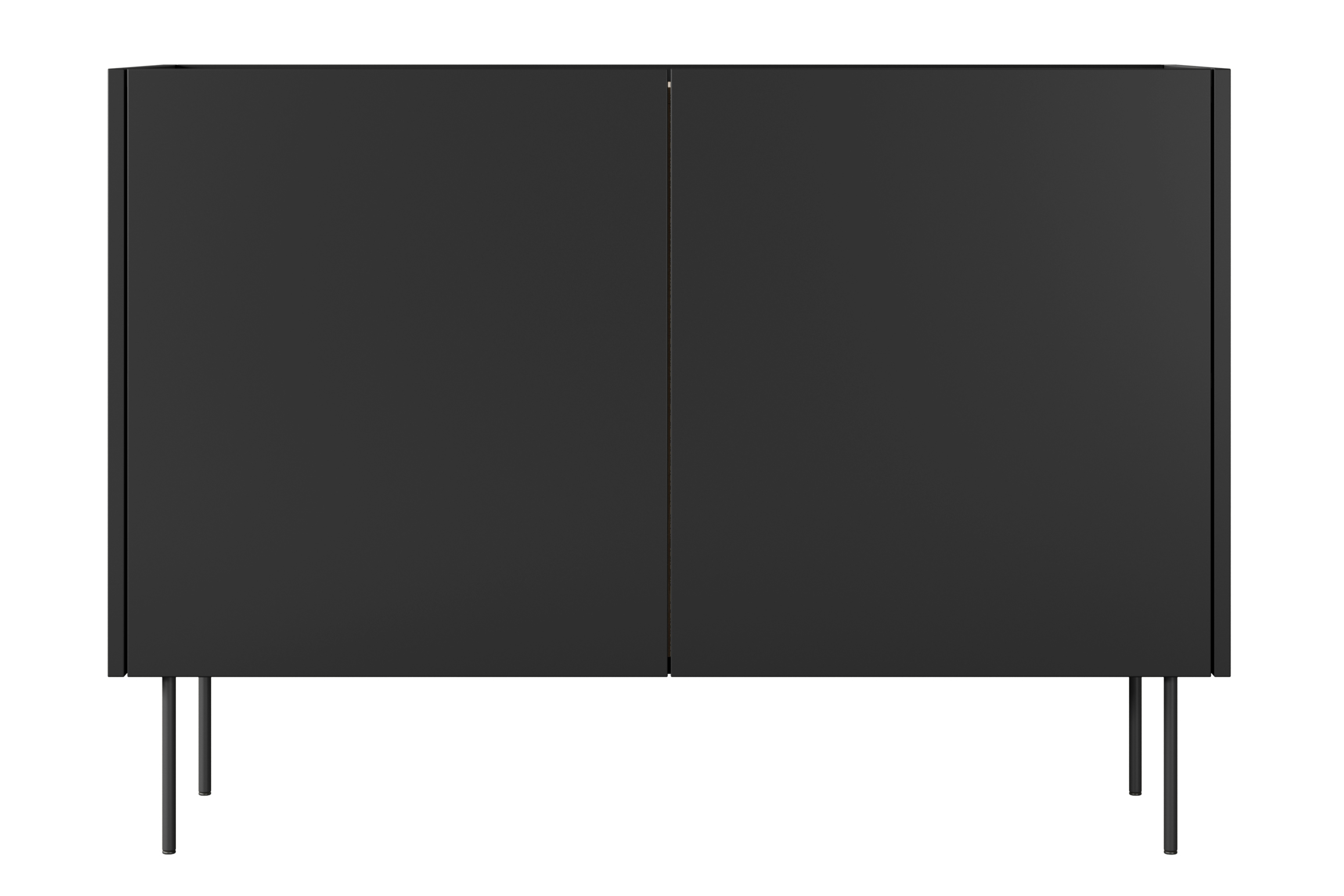 Komoda Desin 120 cm s 2 ukrytými zásuvkami - čierny mat / dub nagano Komoda Desin 120 cm z 2 ukrytymi zásuvkami i metalowymi nogami- Čierny mat / Dub nagano