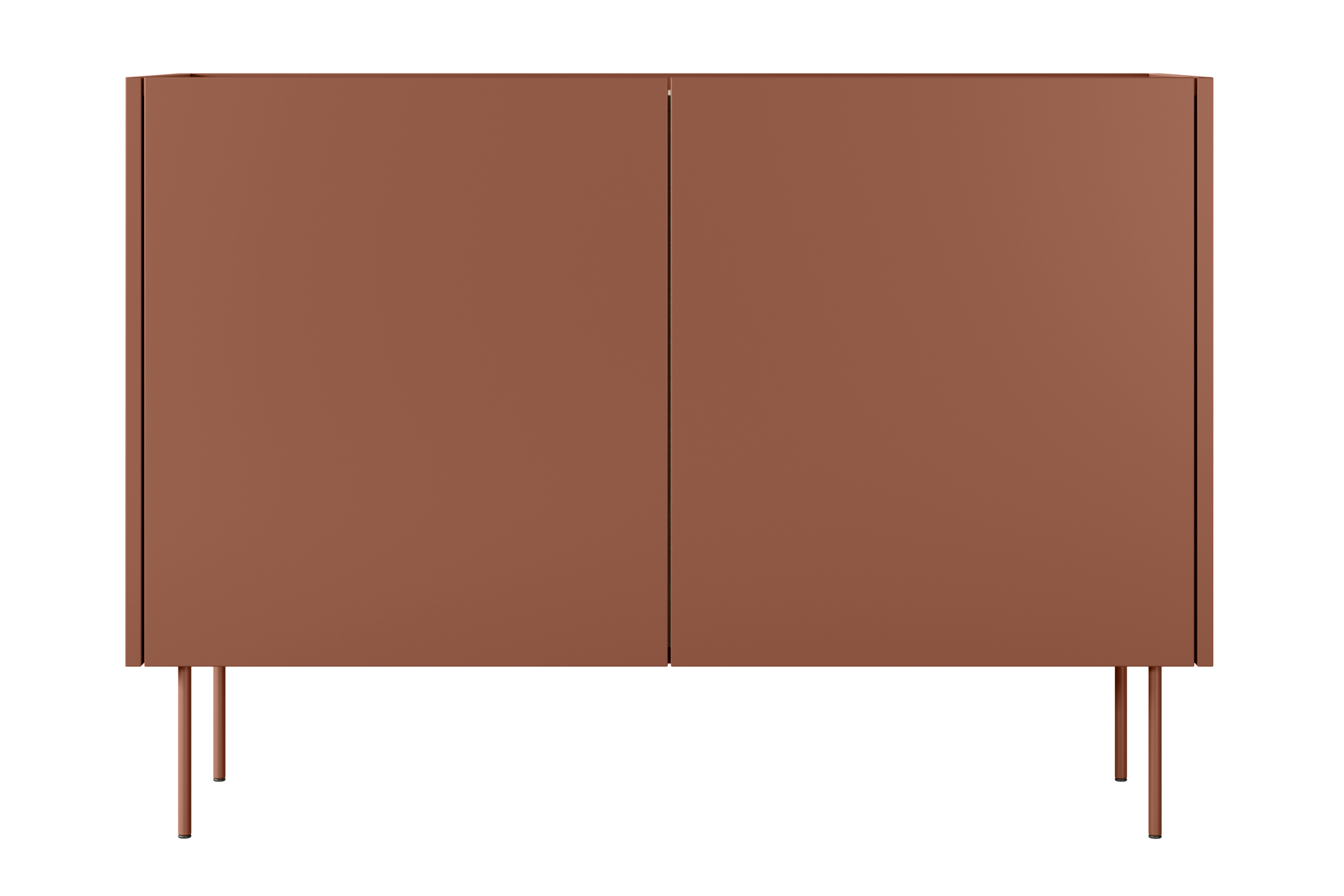 Komoda Desin 120 cm se dvěma skrytými zásuvkami - ceramic red / dub nagano Komoda Desin 120 cm z 2 ukrytymi zásuvkami i metalowymi nogami- Červený / ceramic red / dub nagano