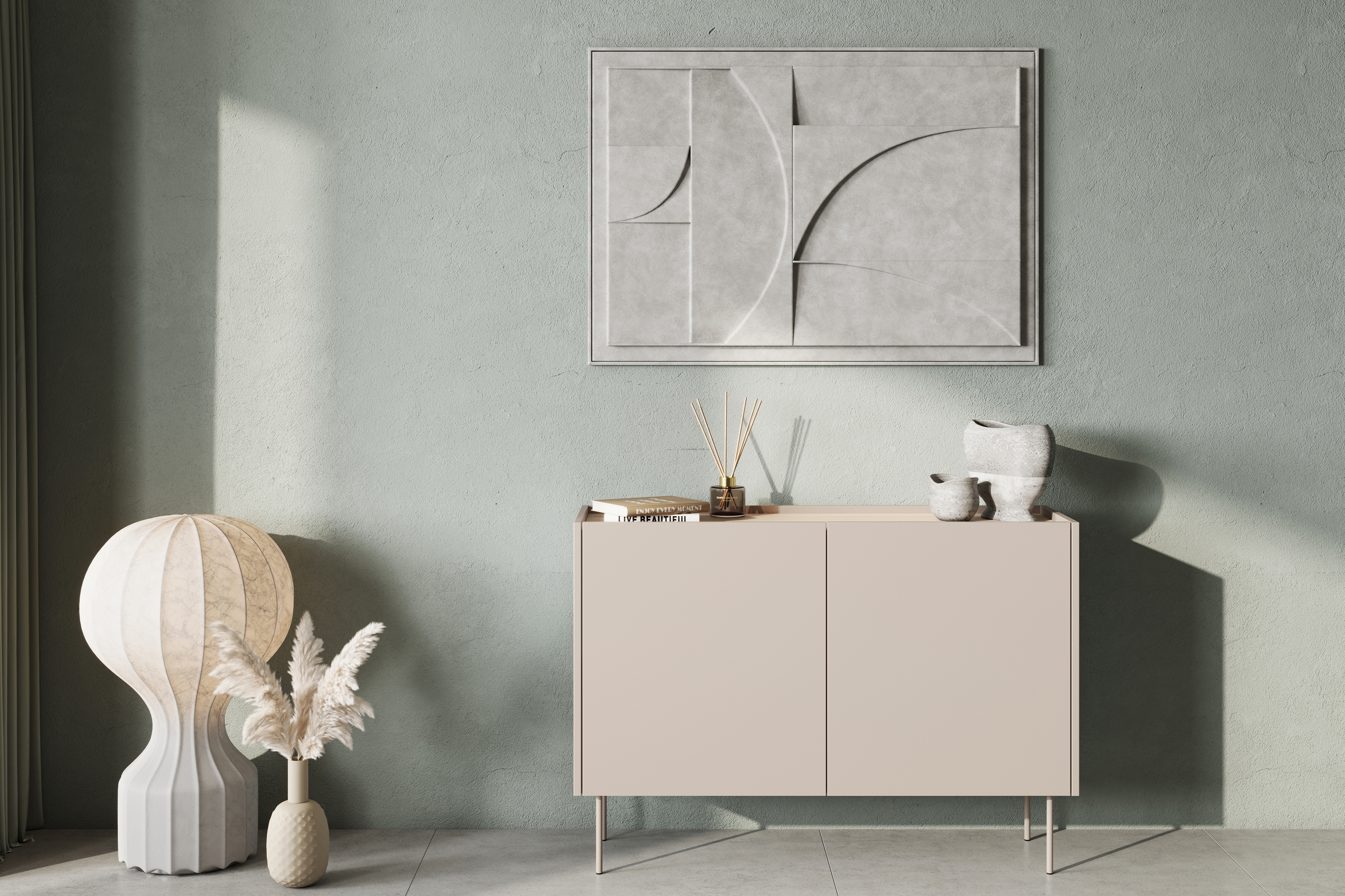 Komoda Desin 120 cm - kašmírová / dub nagano Komoda Desin 120 cm z metalowymi nogami - kašmír / Dub nagano