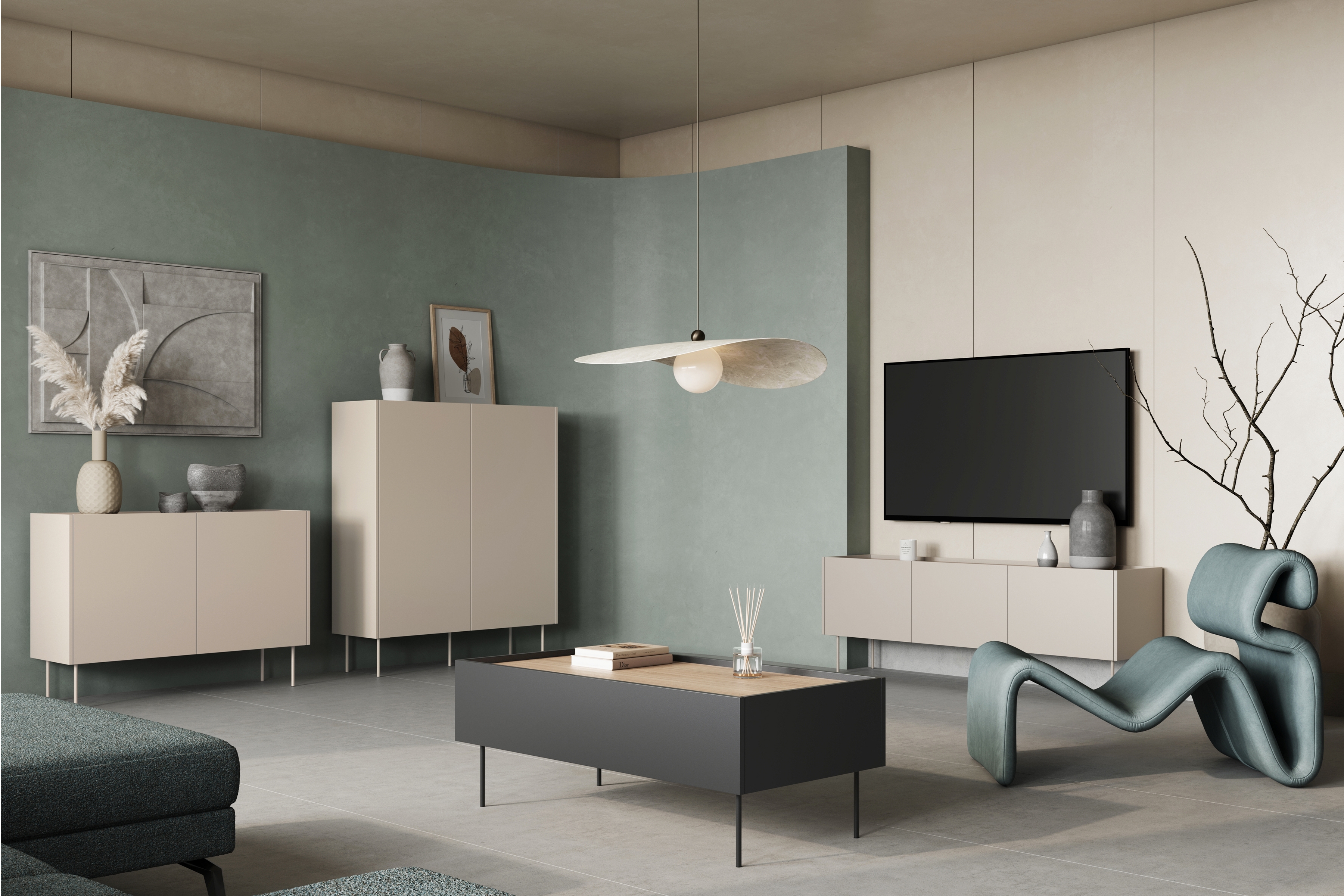 Komoda Desin 120 cm - kašmírová / dub nagano Komoda Desin 120 cm z metalowymi nogami - kašmír / Dub nagano