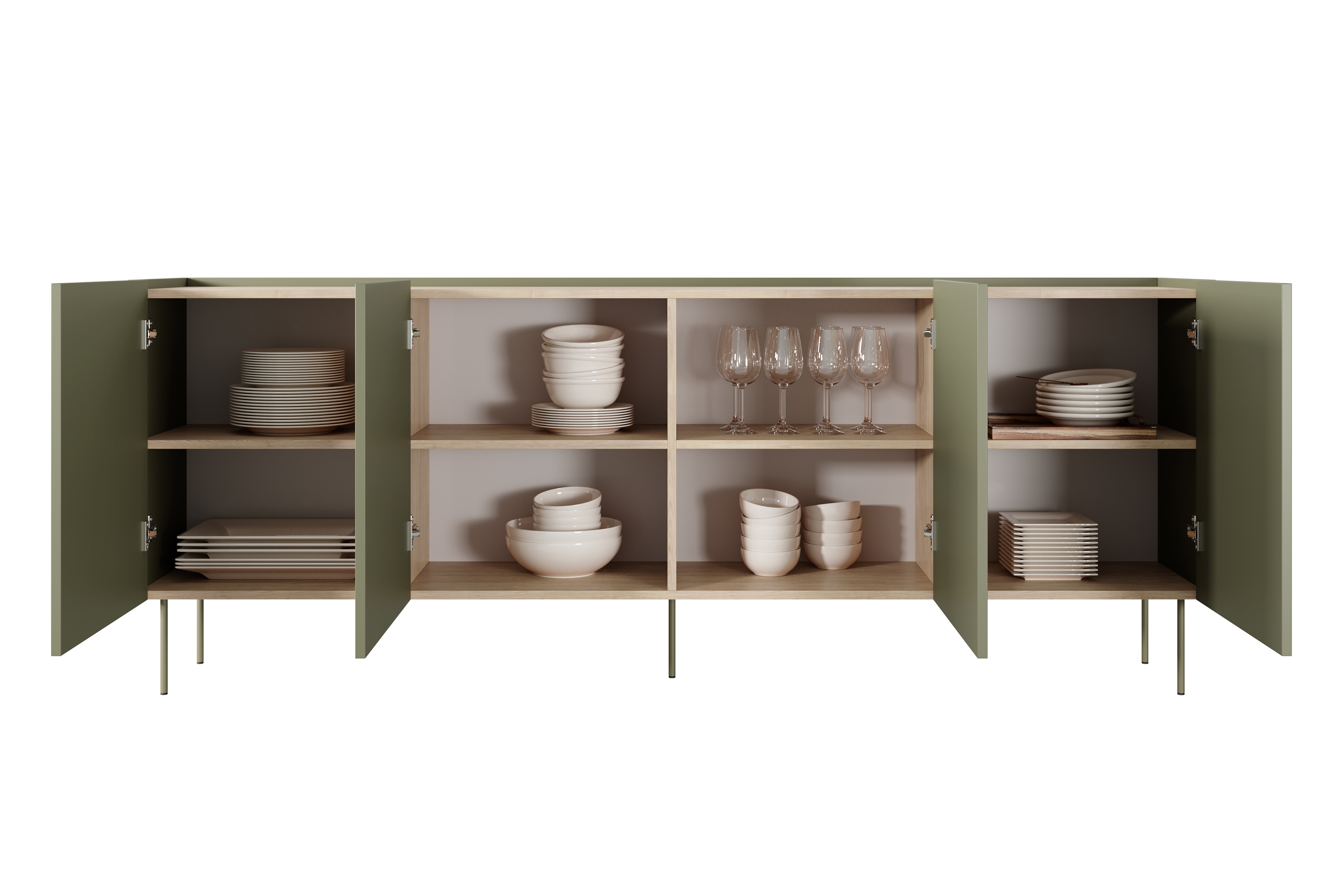 Komoda Desin 220 cm - olivová / dub nagano Komoda Desin 220 cm z metalowymi nogami - Oliva / Dub nagano