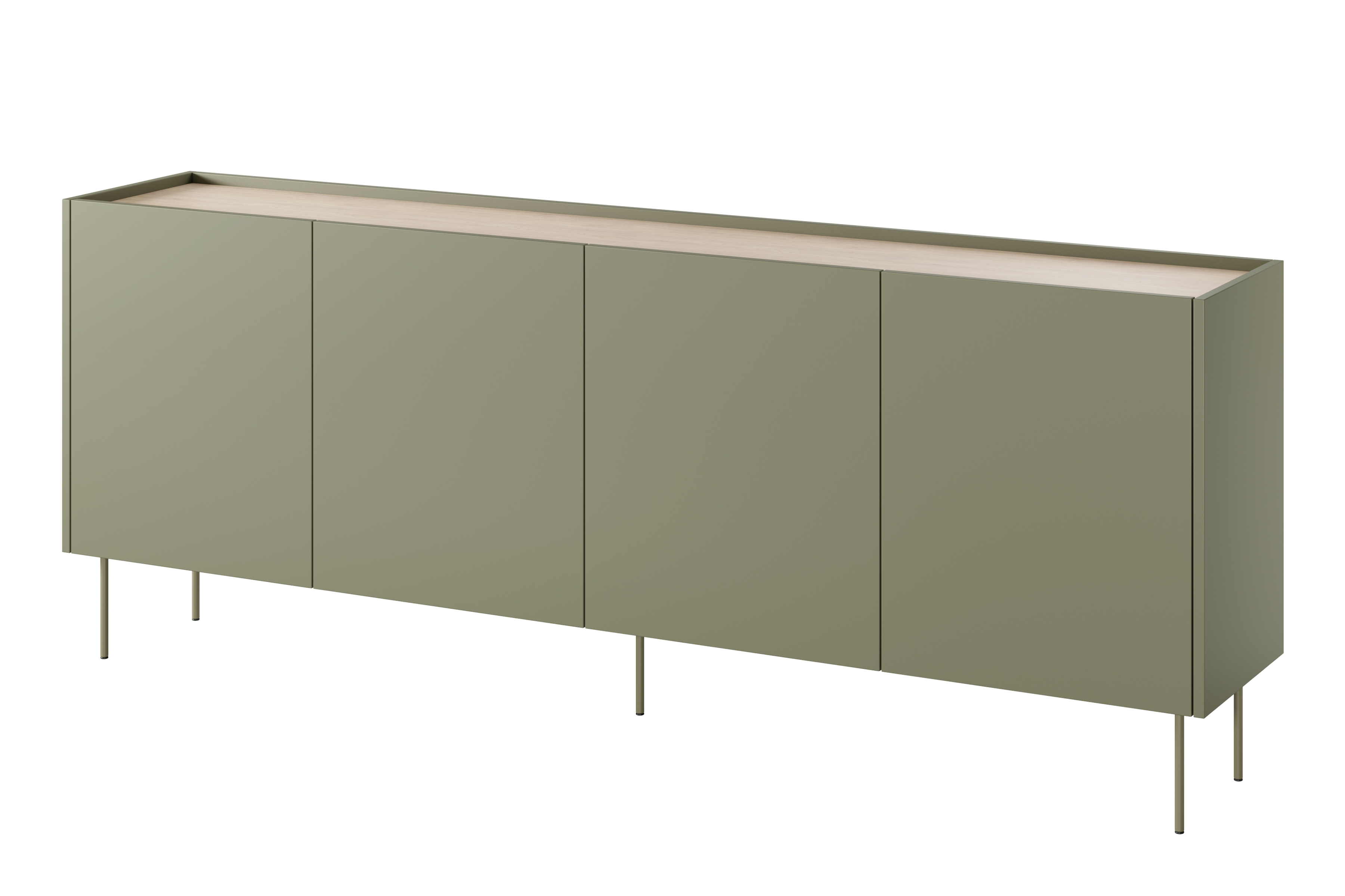 Komoda Desin 220 cm - olivová / dub nagano Komoda Desin 220 cm z metalowymi nogami - Oliva / Dub nagano