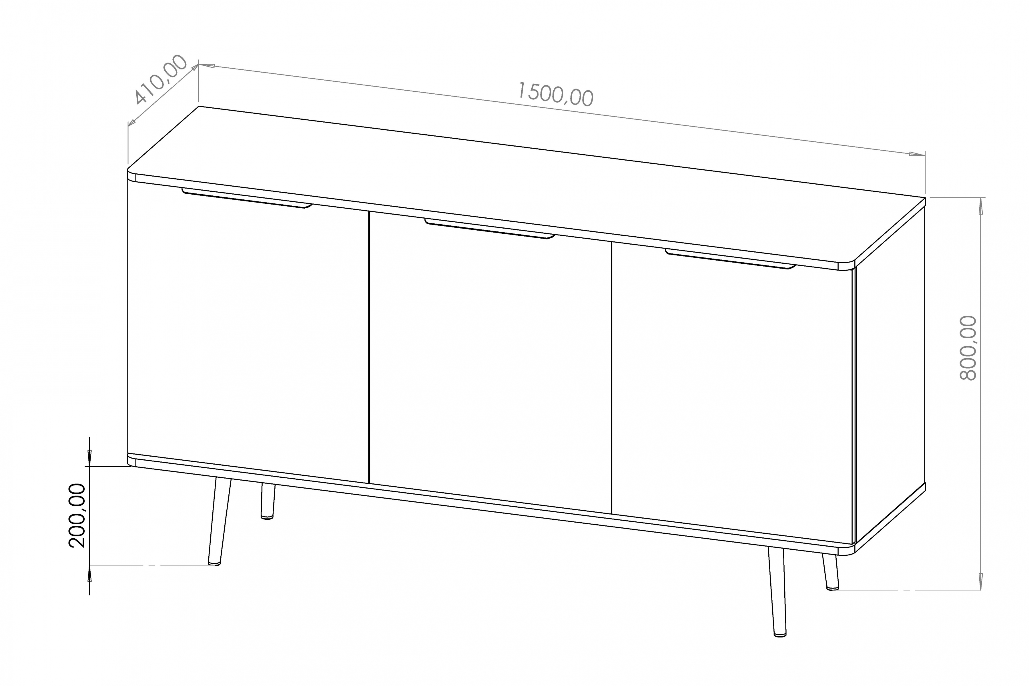 Komoda do obývacej izby Eterio 150 cm - captains deck / Čierny grafit Komoda do obývacej izby Eterio 150 cm - captains deck / Čierny grafit