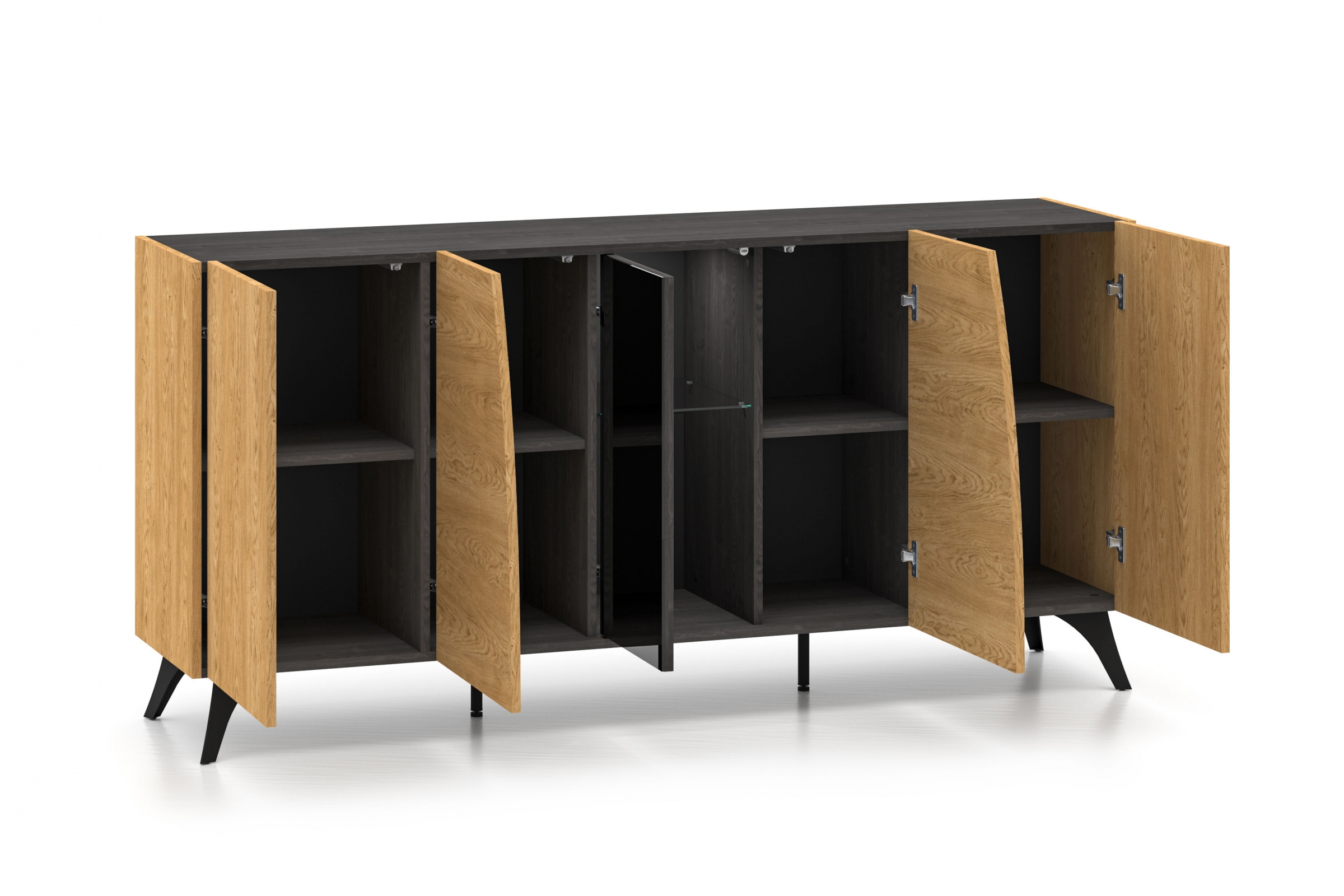 Komoda do obýváku Natina 04 170 cm - dub baltic dune / černý jasan portland Komoda do obývacího pokoje Natina 04 - 170 cm - dub baltic dune / jasan portland černá