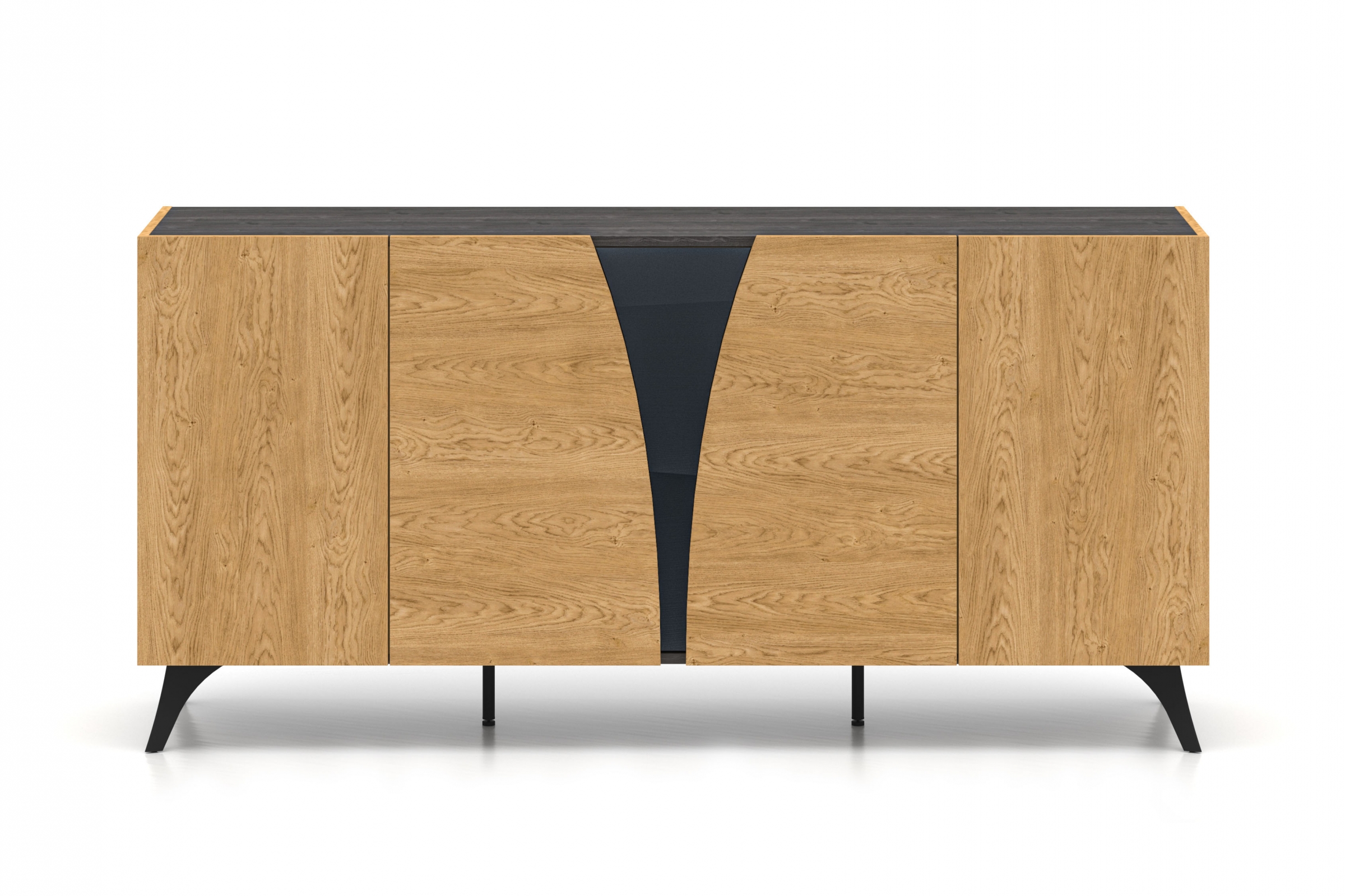 Komoda do obýváku Natina 04 170 cm - dub baltic dune / černý jasan portland Komoda do obývacího pokoje Natina 04 - 170 cm - dub baltic dune / jasan portland černá