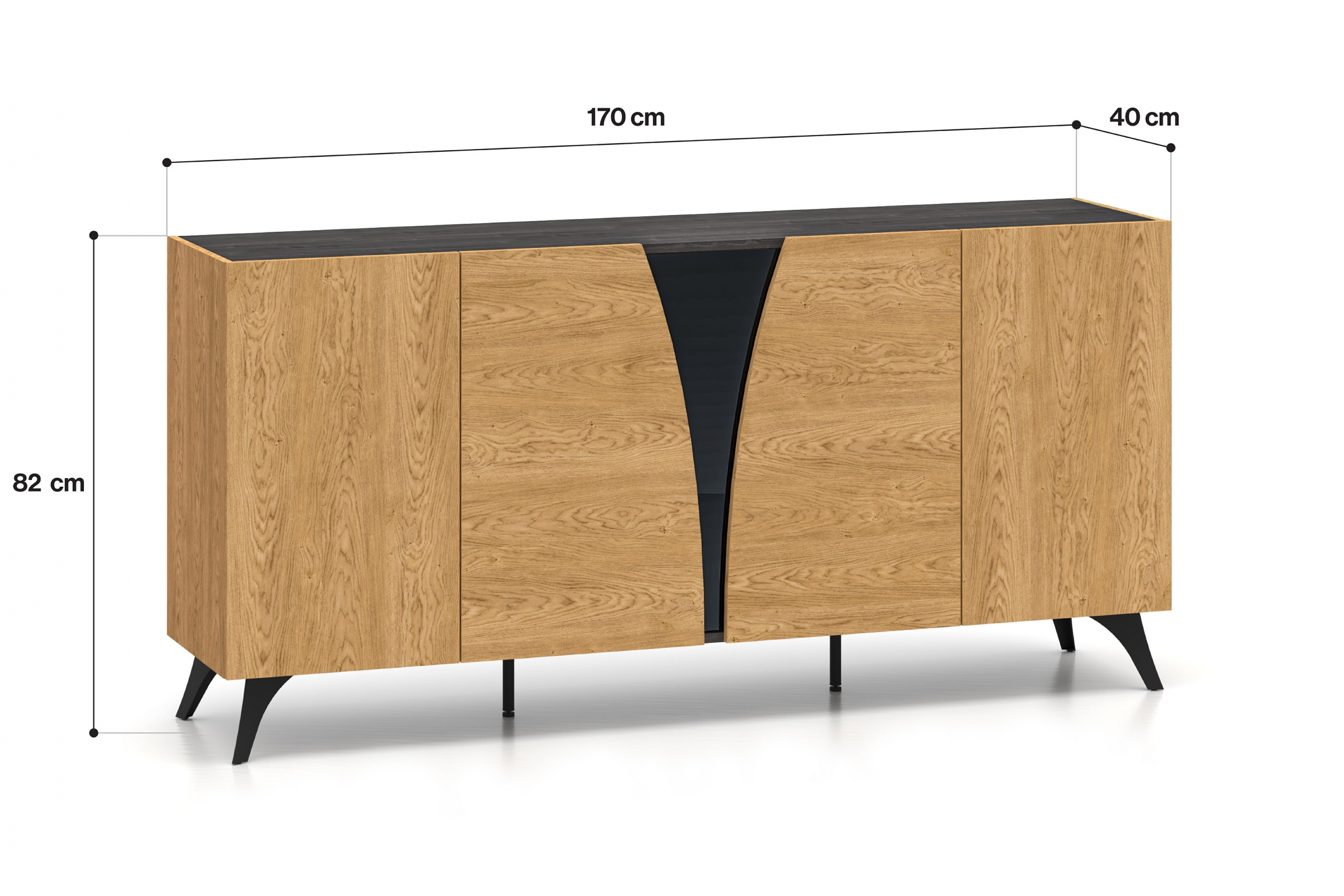 Komoda do obýváku Natina 04 170 cm - dub baltic dune / černý jasan portland Komoda do obývacího pokoje Natina 04 - 170 cm - dub baltic dune / jasan portland černá