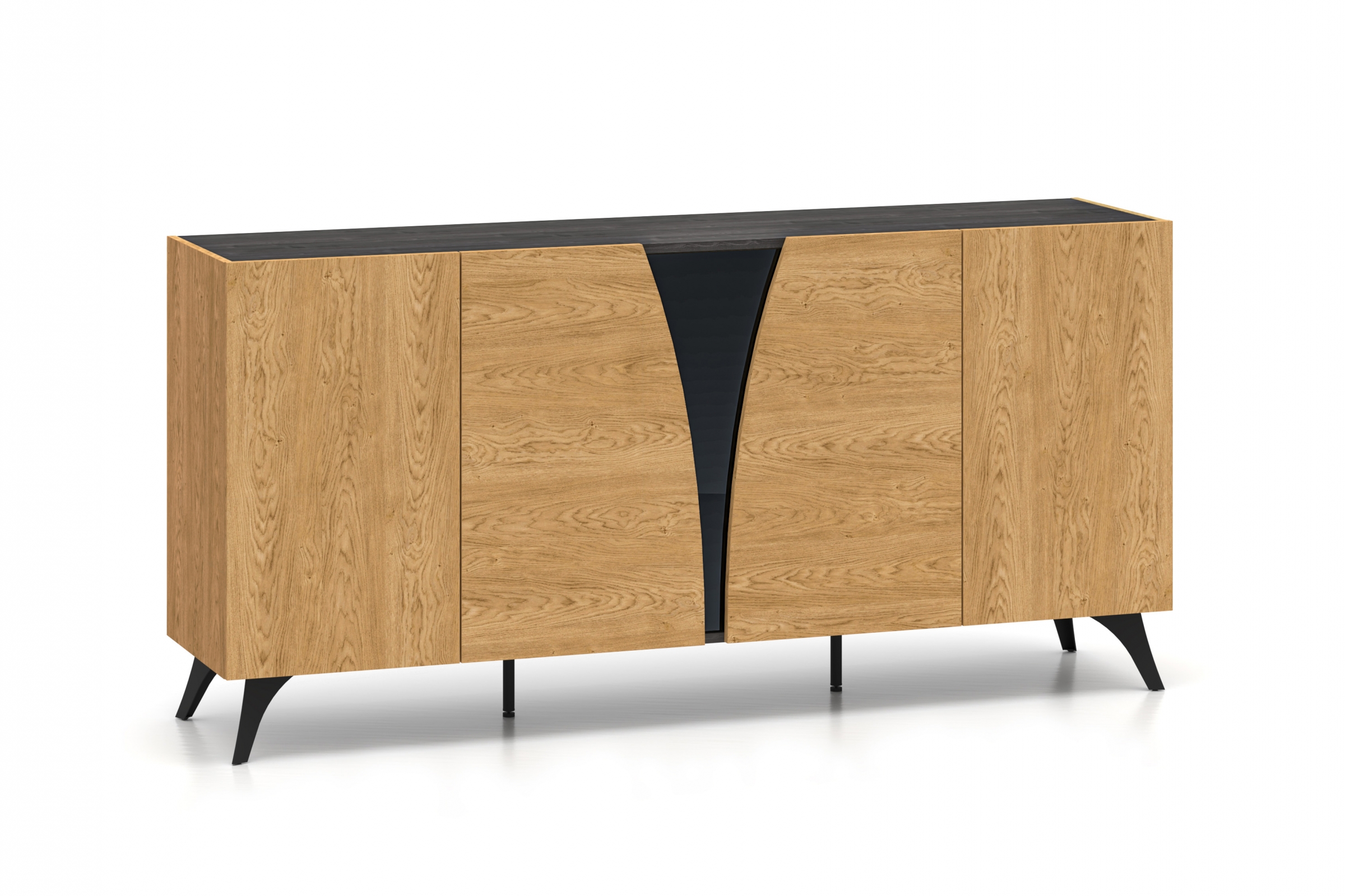 Komoda do obýváku Natina 04 170 cm - dub baltic dune / černý jasan portland Komoda do obývacího pokoje Natina 04 - 170 cm - dub baltic dune / jasan portland černá