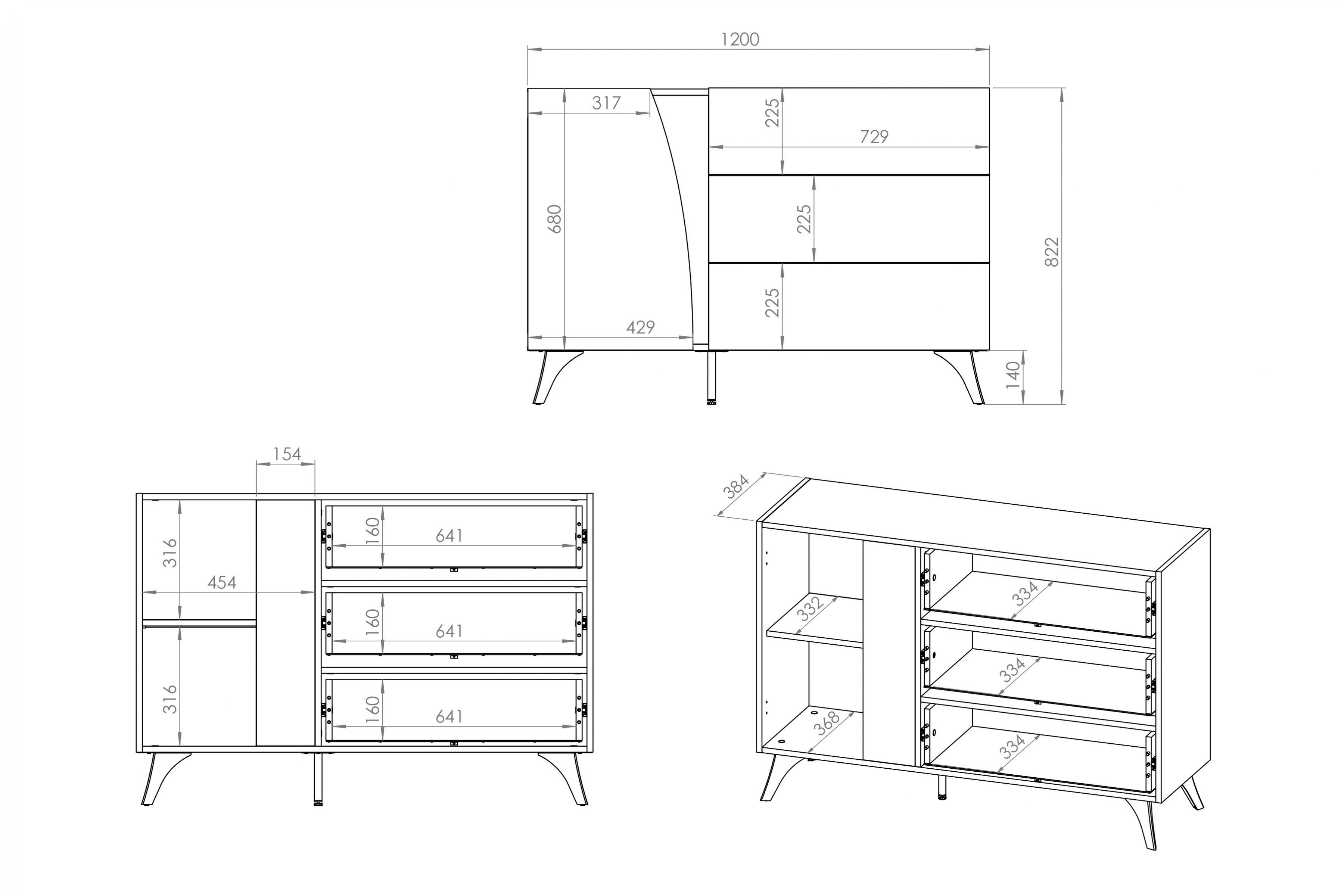 Komoda do obýváku Natina 05 120 cm - dub baltic dune / černý jasan portland Komoda do obývacího pokoje Natina 05 - 120 cm - dub baltic dune / jasan portland černá