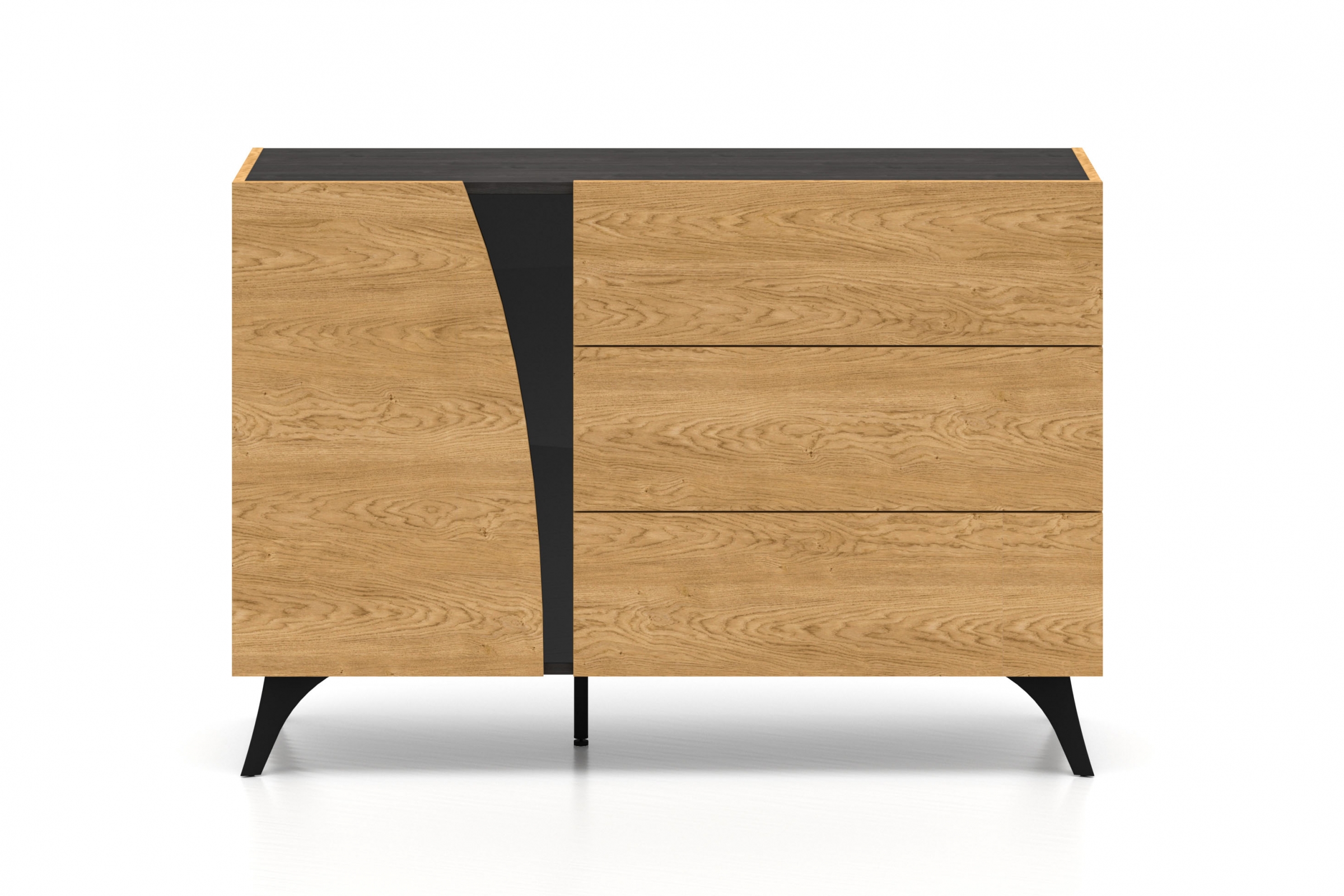 Komoda do obýváku Natina 05 120 cm - dub baltic dune / černý jasan portland Komoda do obývacího pokoje Natina 05 - 120 cm - dub baltic dune / jasan portland černá