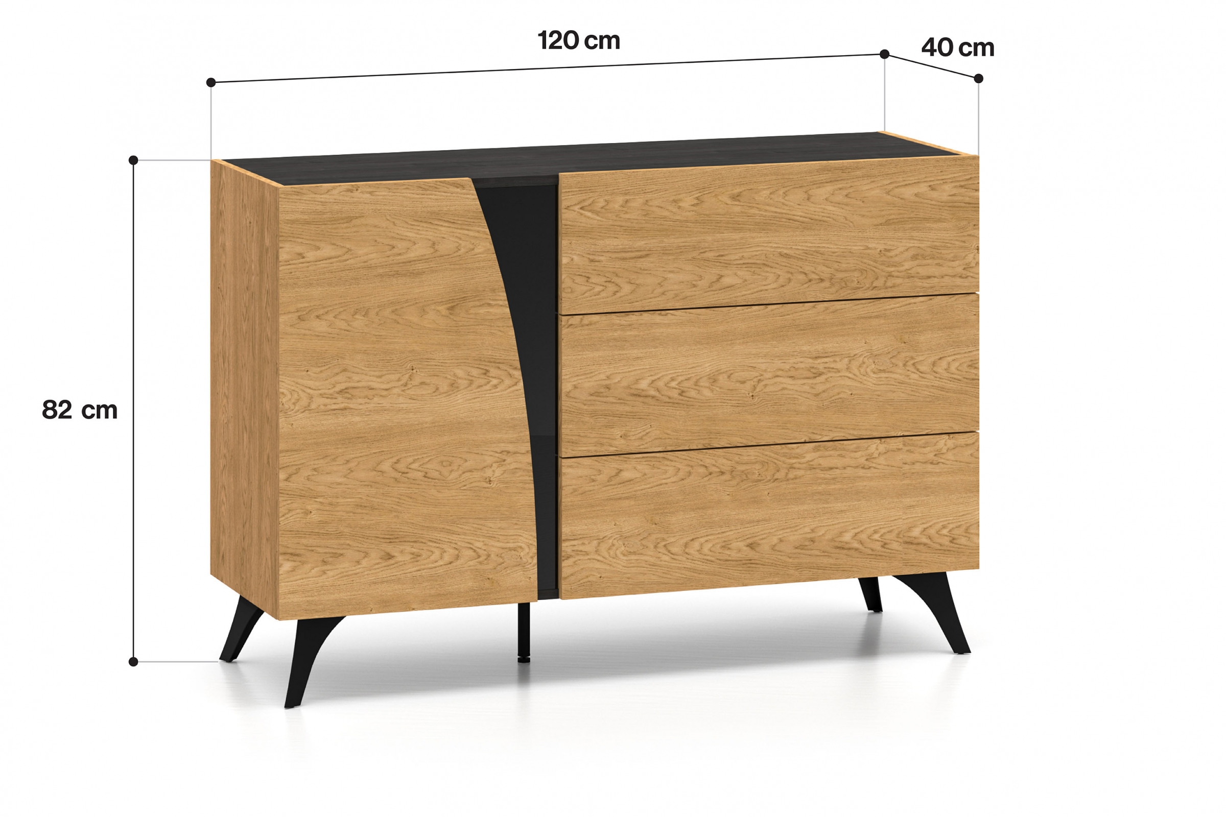 Komoda do obýváku Natina 05 120 cm - dub baltic dune / černý jasan portland Komoda do obývacího pokoje Natina 05 - 120 cm - dub baltic dune / jasan portland černá