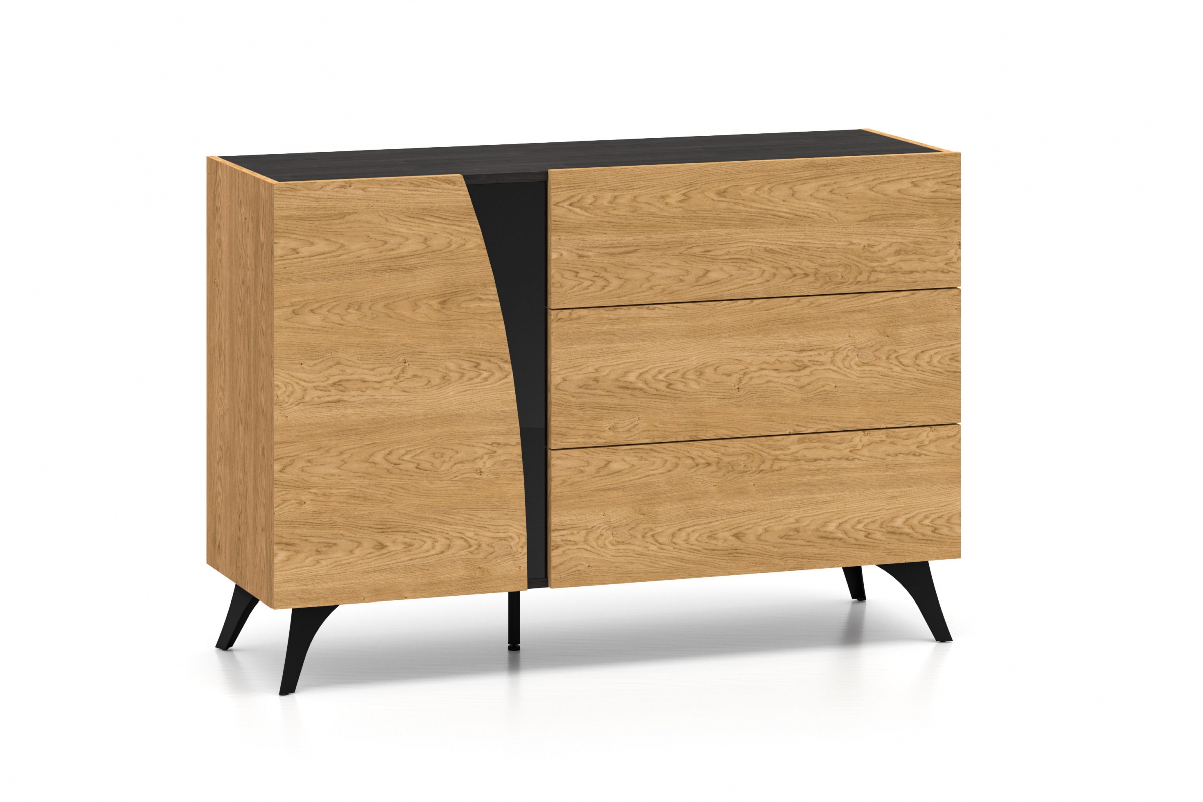 Komoda do obýváku Natina 05 120 cm - dub baltic dune / černý jasan portland Komoda do obývacího pokoje Natina 05 - 120 cm - dub baltic dune / jasan portland černá