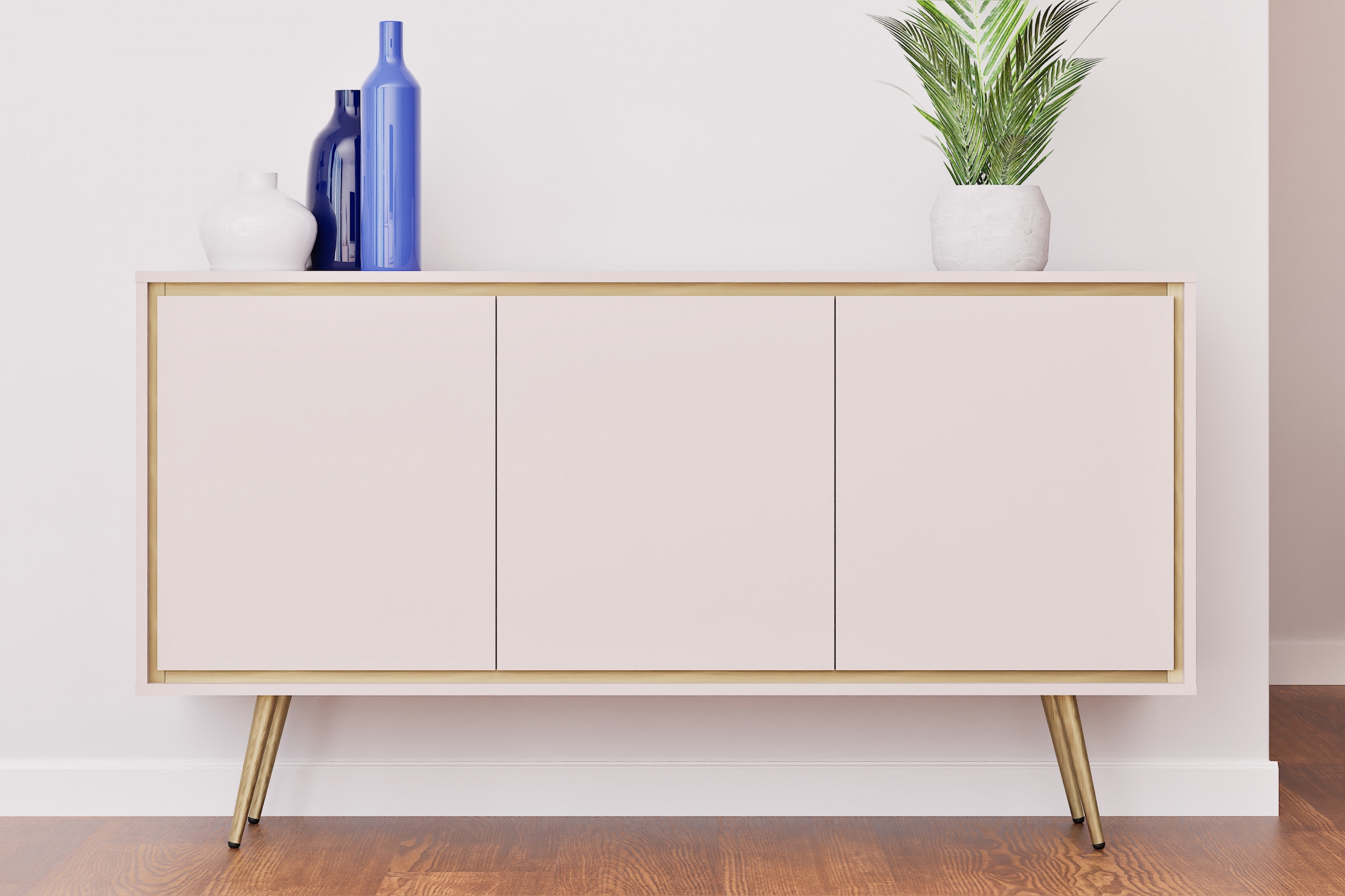 Komoda Unili 150 cm - kašmírová / zlaté detaily Komoda do obývacího pokoje Unili 150 cm - kašmír / zlatá