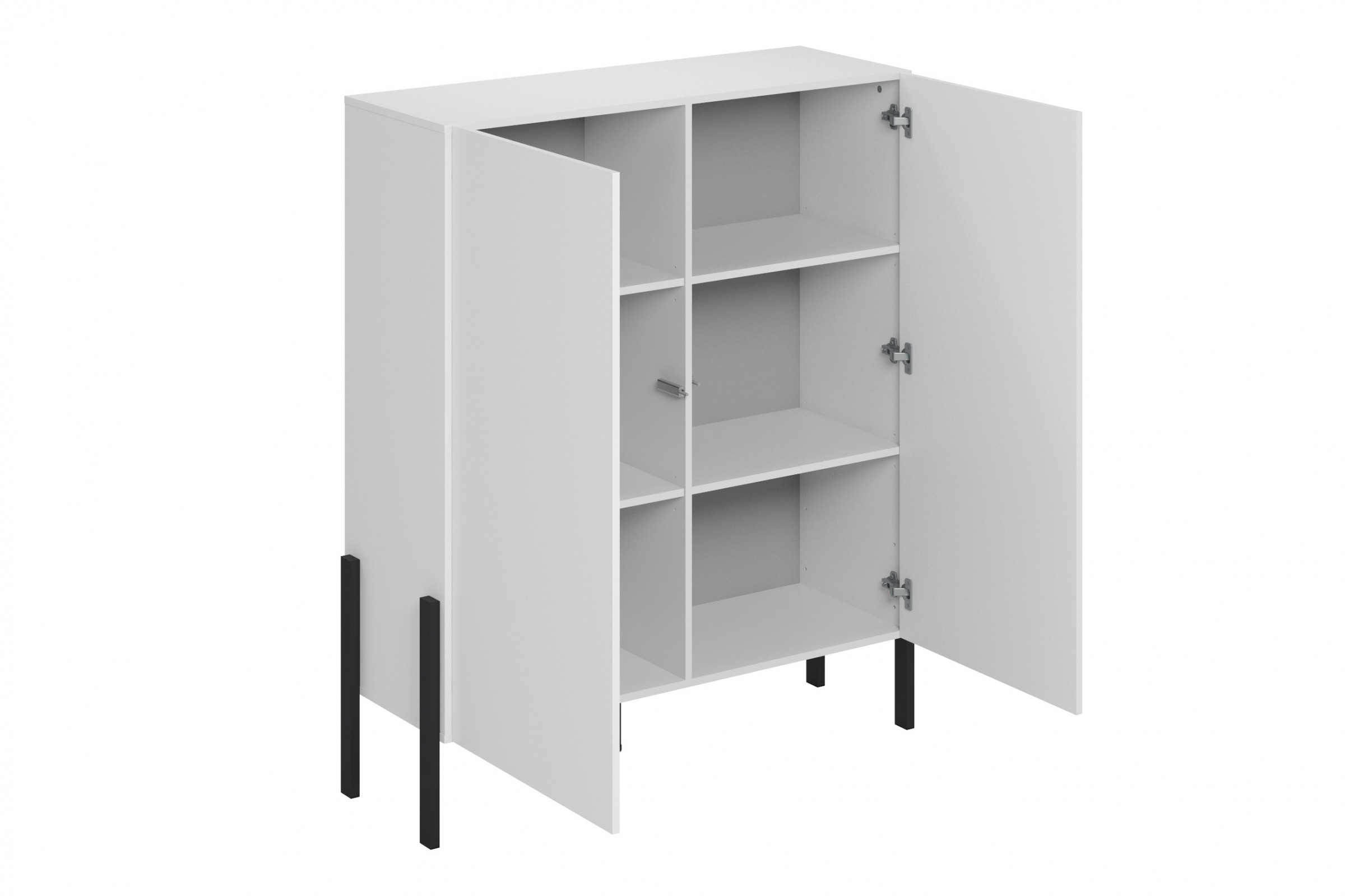 Komoda Jukon 114 cm do obývacího pokoje - bílý supermat / černé nohy Komoda pro obývacího pokoje Wezilo 42 - 114 cm - bílá supermat