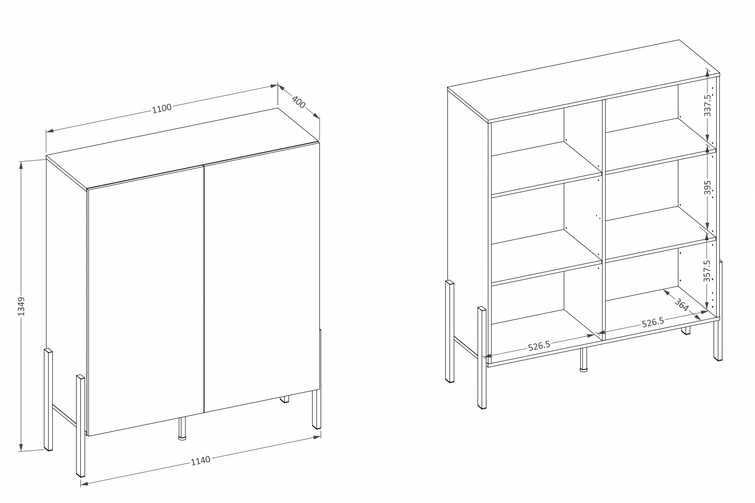 Komoda Jukon 114 cm do obývacího pokoje - bílý supermat / černé nohy Komoda pro obývacího pokoje Wezilo 42 - 114 cm - bílá supermat