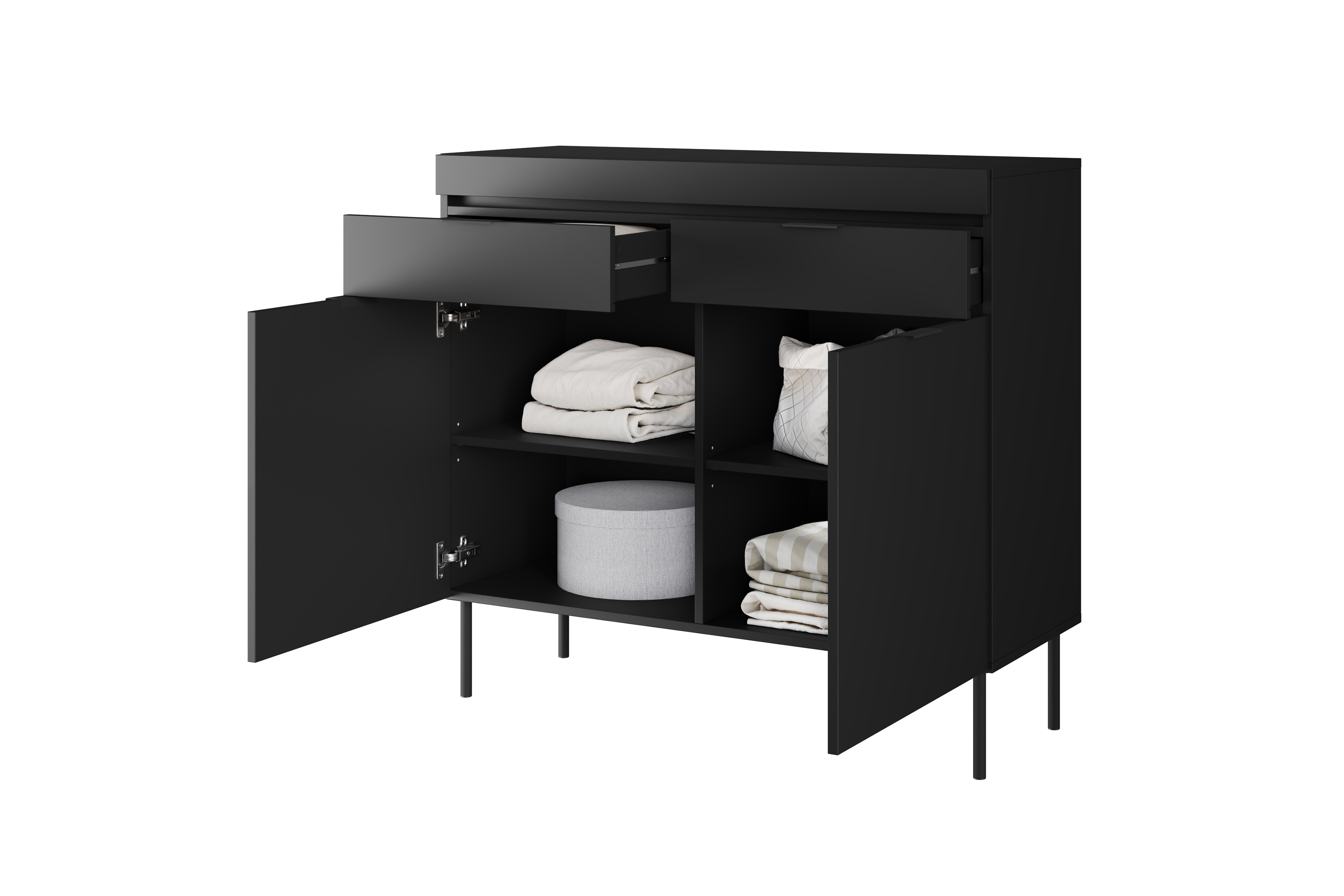 Komoda Sentia 105 cm s 2 zásuvkami - čierna / čierna Komoda dvojdverová Sentia 105 s dvoma zásuvkami - Čierny / Čierny 