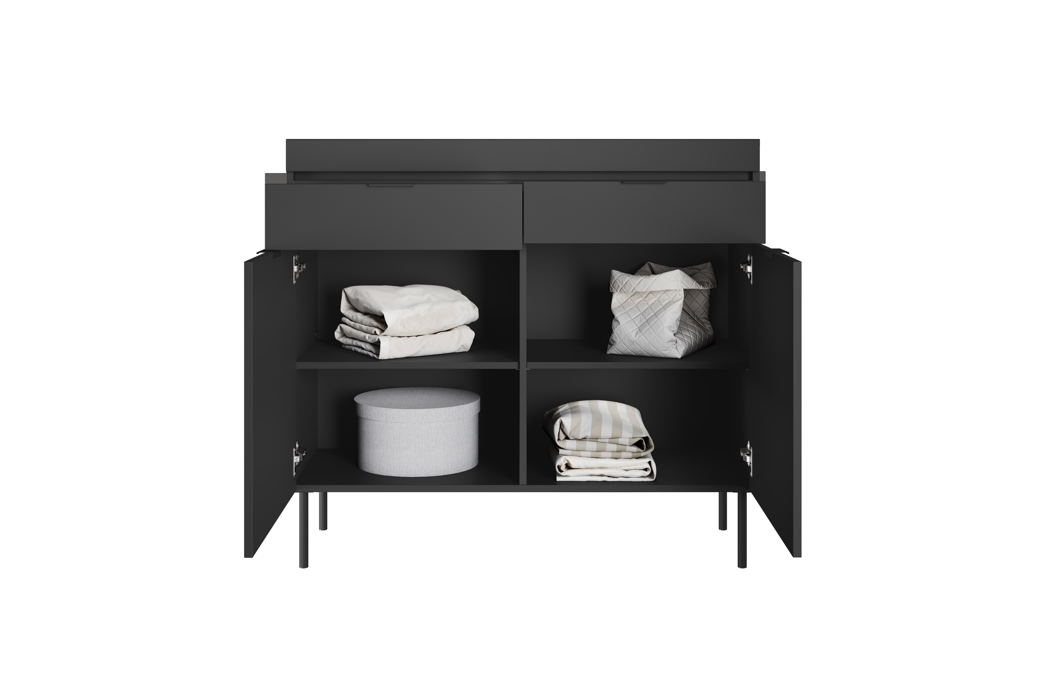 Komoda Sentia 105 cm s 2 zásuvkami - čierna / čierna Komoda dvojdverová Sentia 105 s dvoma zásuvkami - Čierny / Čierny 