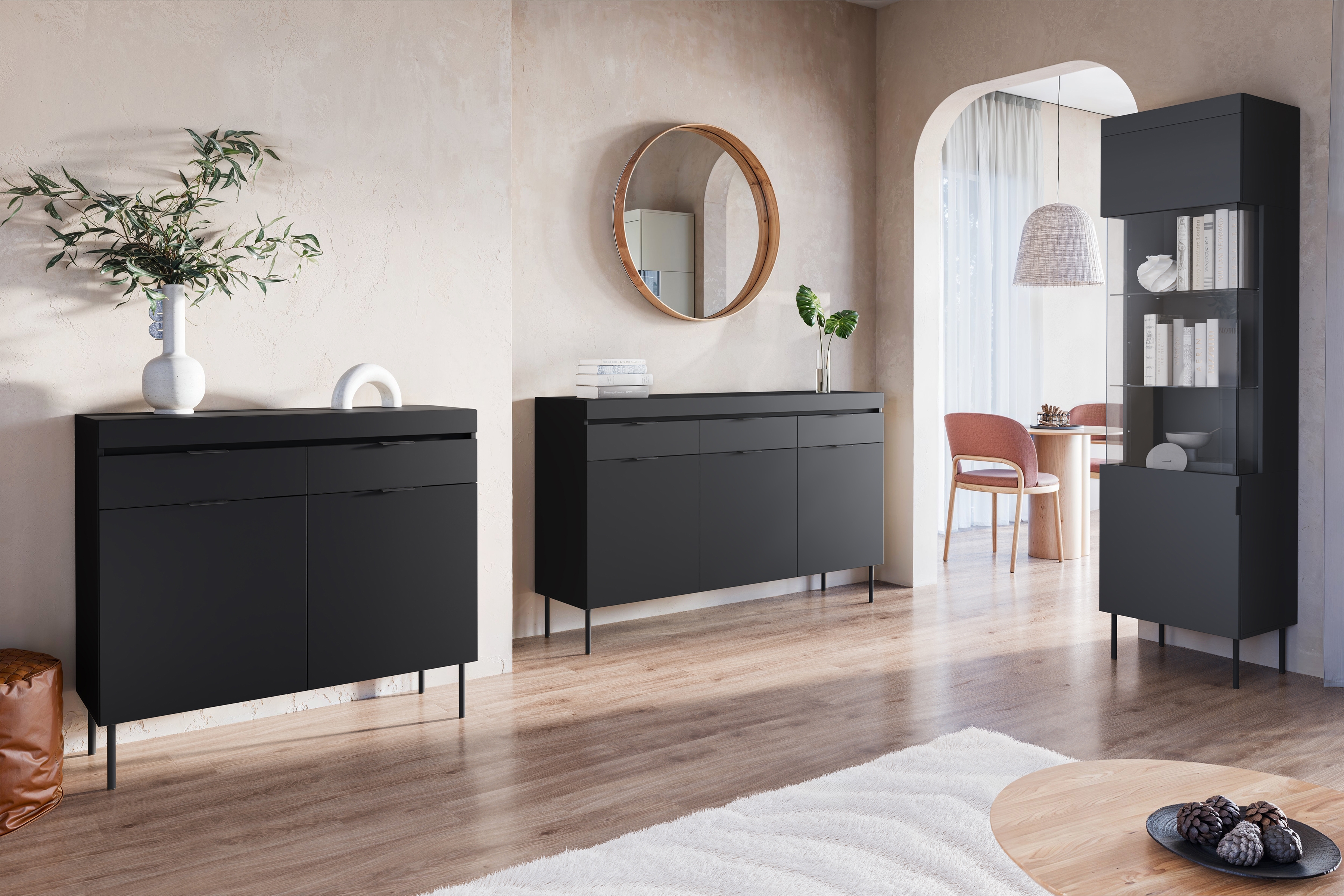 Komoda Sentia 105 cm s 2 zásuvkami - čierna / čierna Komoda dvojdverová Sentia 105 s dvoma zásuvkami - Čierny / Čierny 