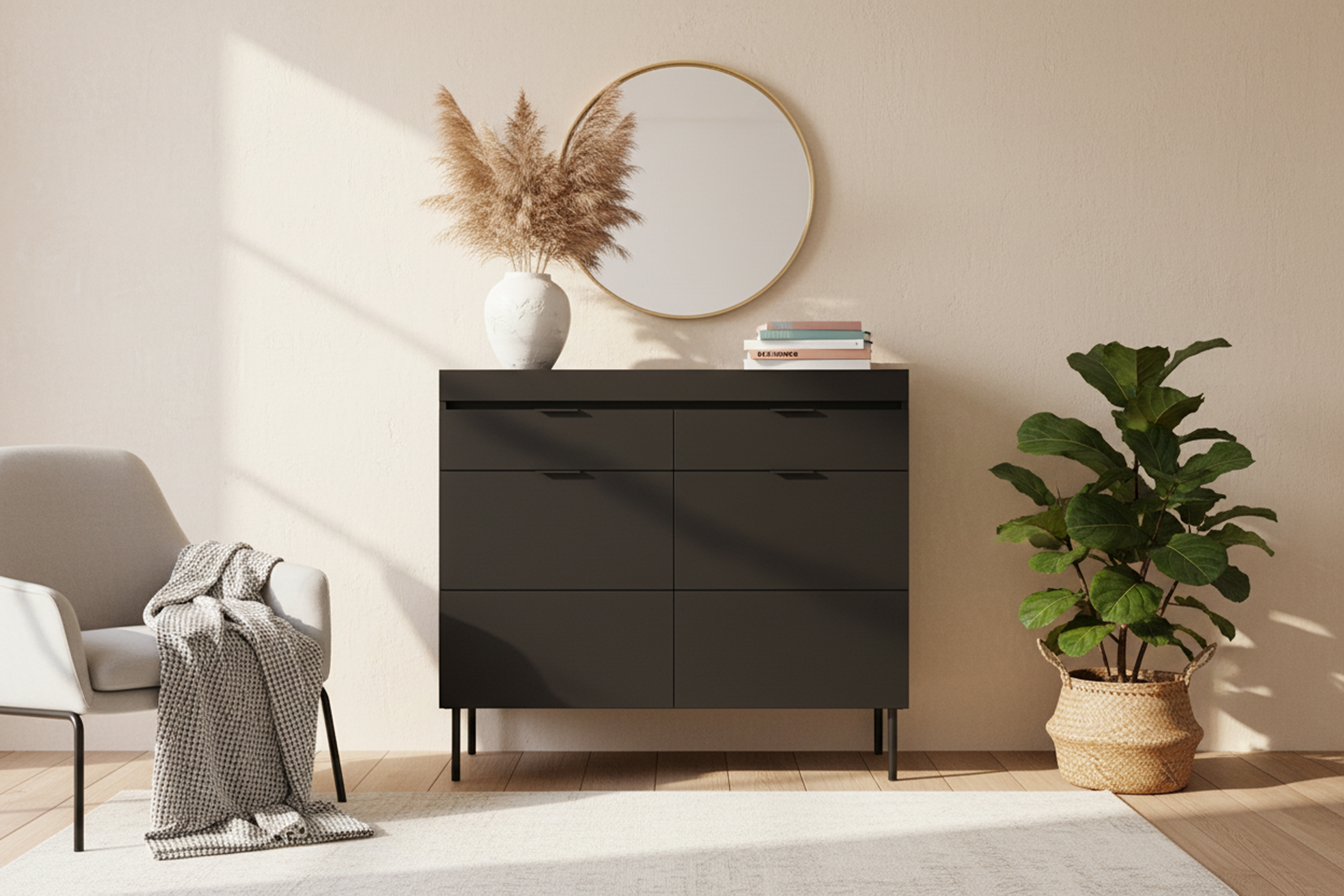 Komoda Sentia 105 cm se zásuvkami - černá / černá Komoda dvoudveřová Sentia 105 z dwoma zásuvkami - černá / černá 