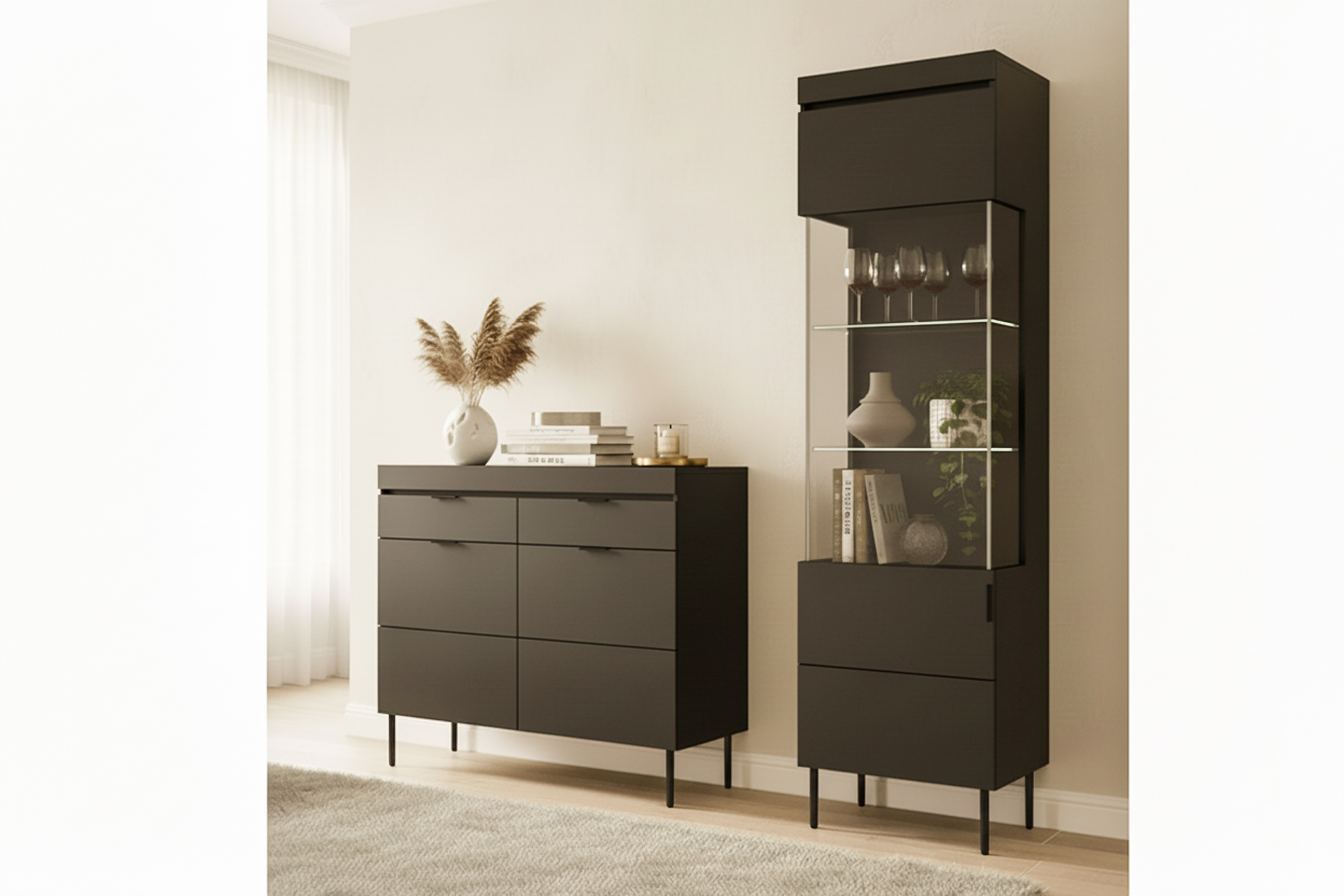 Komoda Sentia 105 cm se zásuvkami - černá / černá Komoda dvoudveřová Sentia 105 z dwoma zásuvkami - černá / černá 