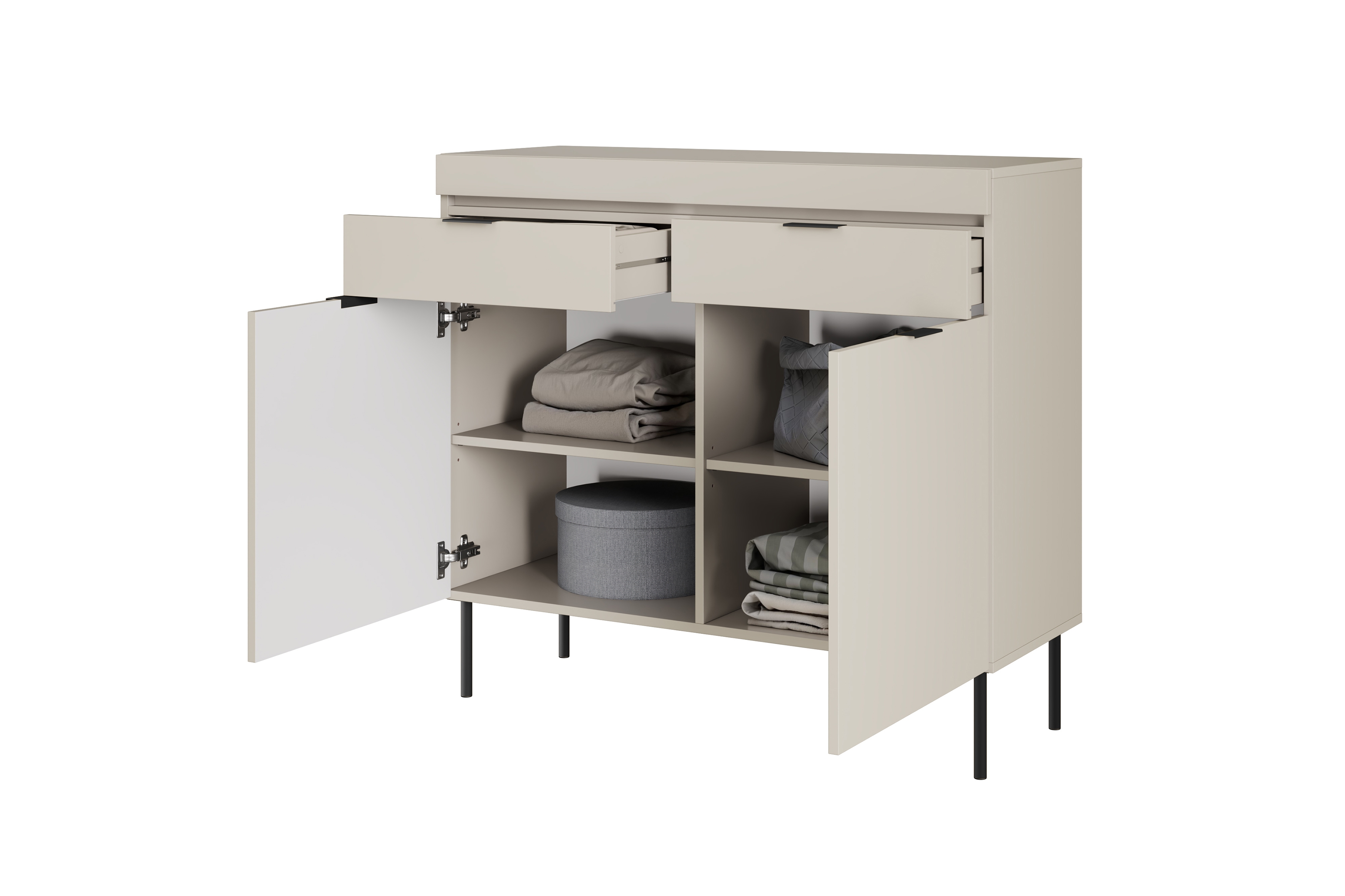 Komoda Sentia 105 cm s 2 zásuvkami - kašmírová / čierna Komoda dvojdverová Sentia 105 s dvoma zásuvkami - kašmír / Čierny 